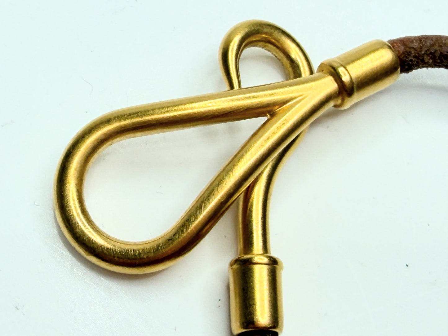 Hermès Leather Bracelet Jumbo Gold Tone Hook Clasp Brown Vintage GS723