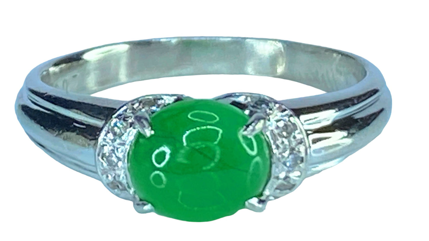 Platinum 1.39ct Jadeite cabochon Diamond ring