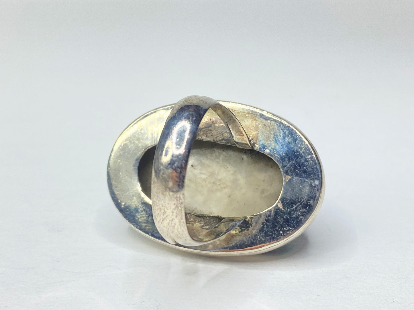 Sterling Silver Domed Abalone Shell Statement Ring Large Oval Size 7.5 JR1137