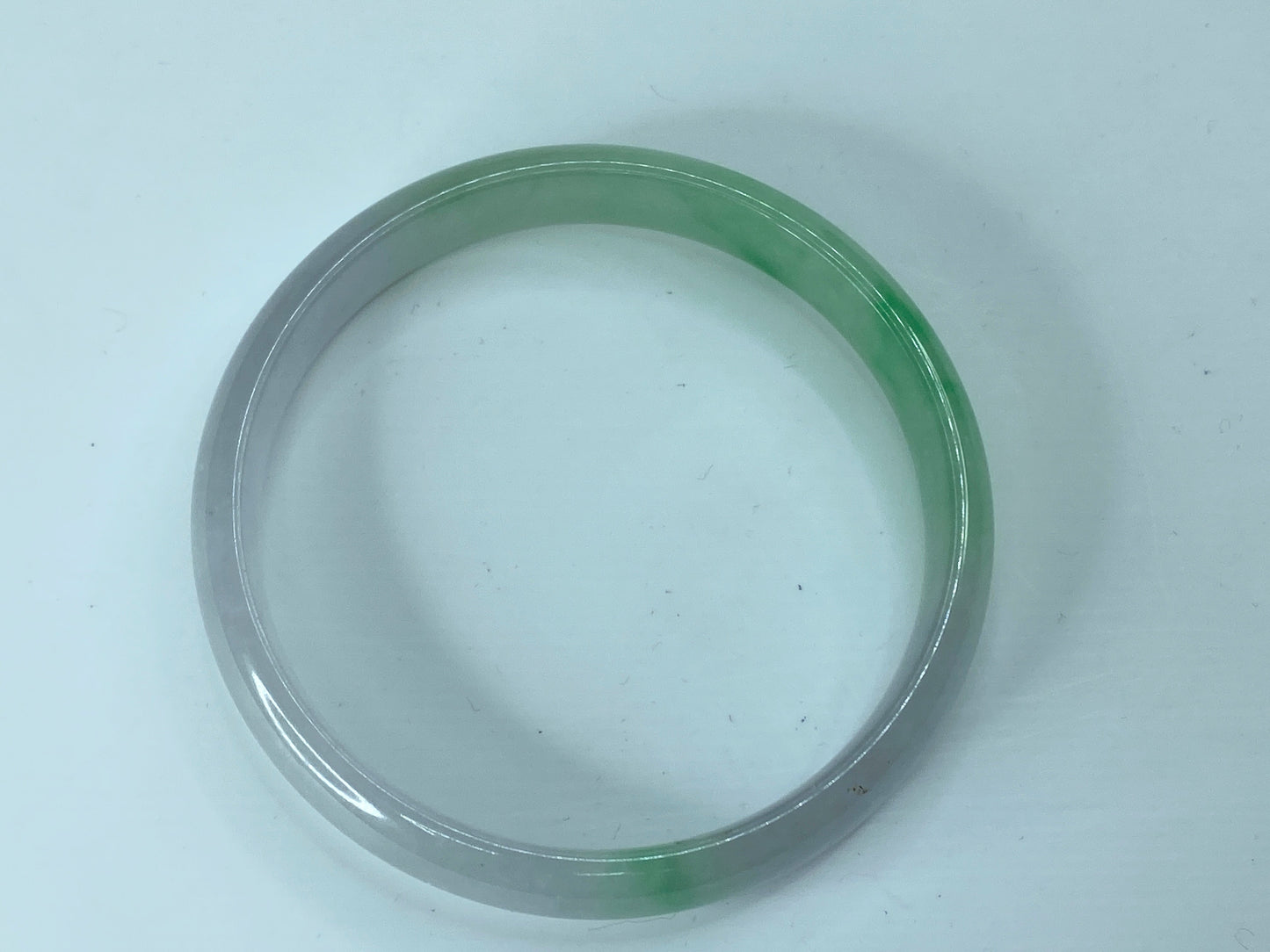 12.0mm natural Jadeite mutton green pale lavender slip on bangle 8" 44.1g JR171