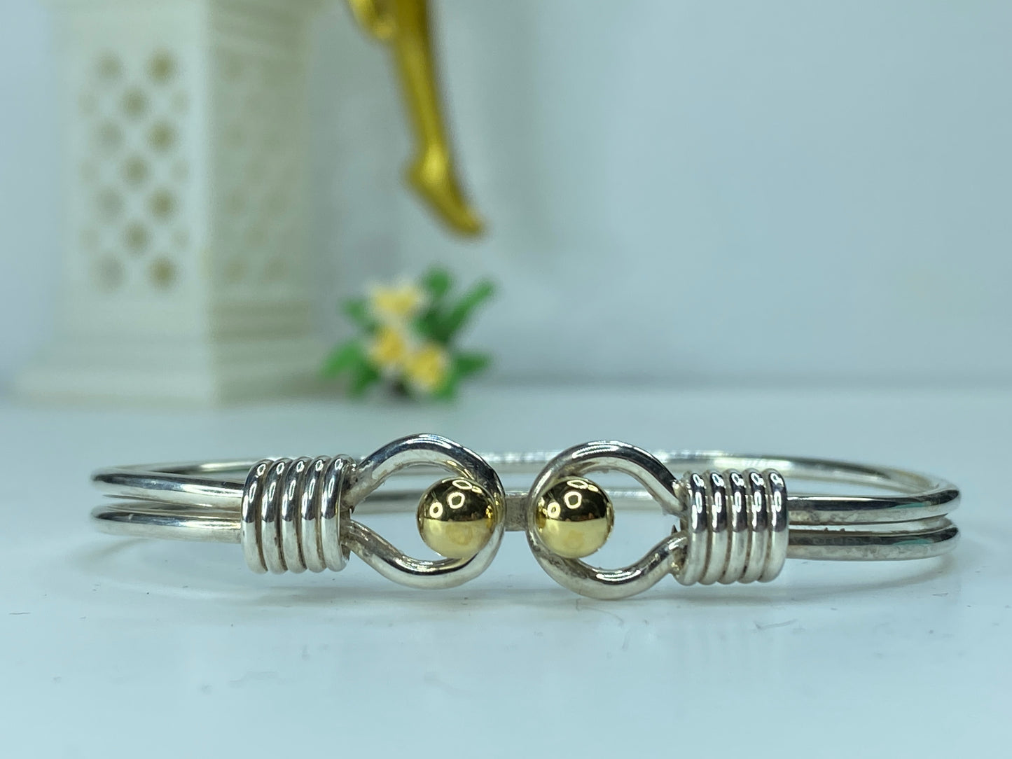 Tiffany & Co. Sterling Silver 18 Karat Gold Hook Bangle Cuff Bracelet 6.5" JR172