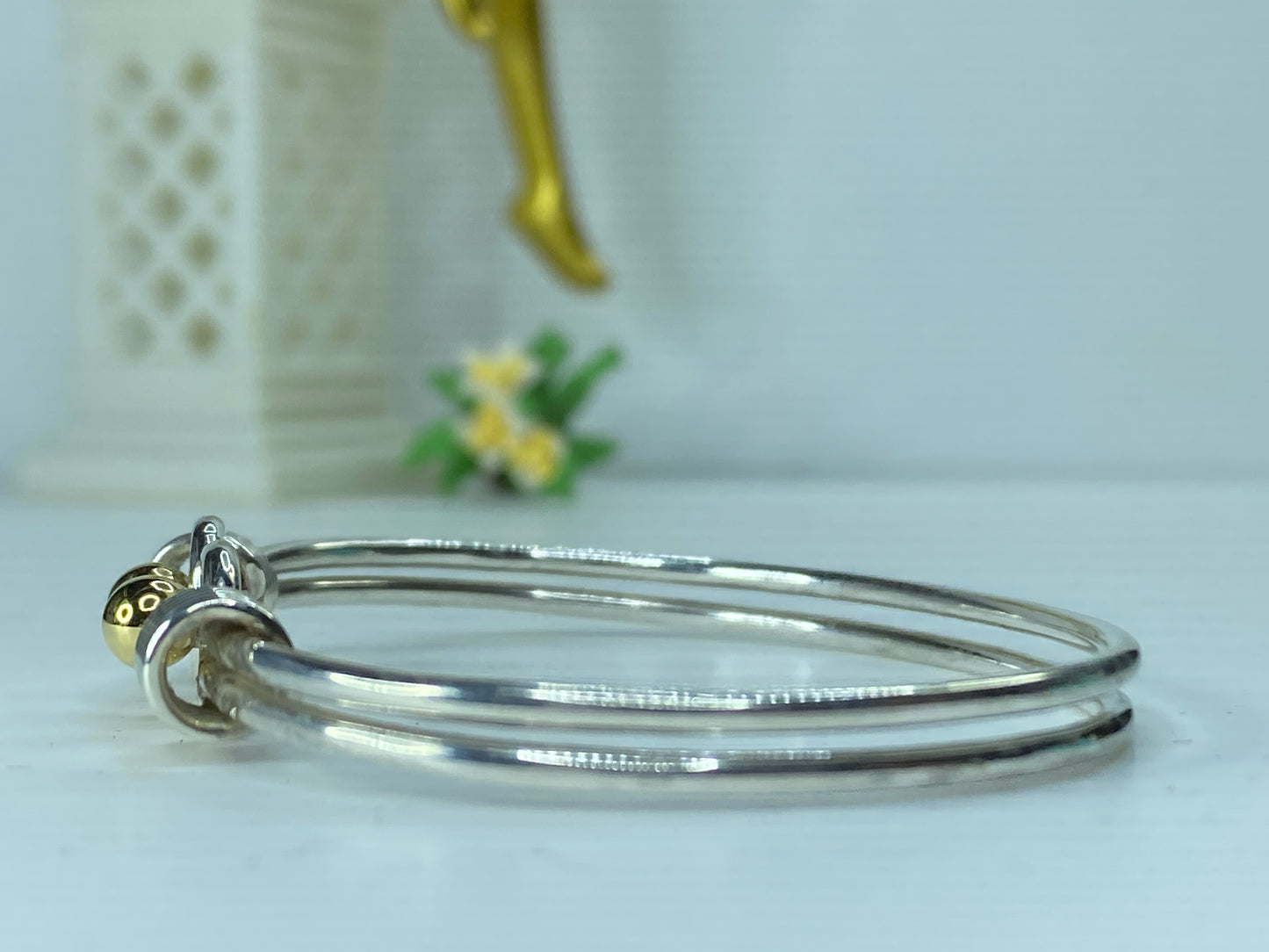 Tiffany & Co. Sterling Silver 18 Karat Gold Hook Bangle Cuff Bracelet 6.5" JR172