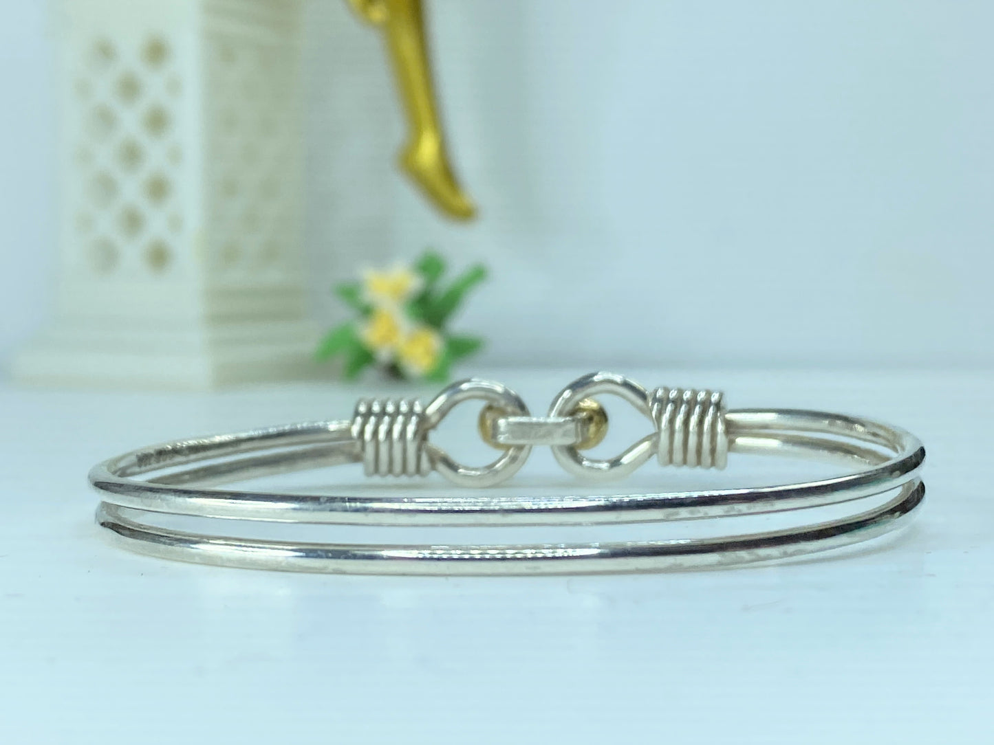 Tiffany & Co. Sterling Silver 18 Karat Gold Hook Bangle Cuff Bracelet 6.5" JR172