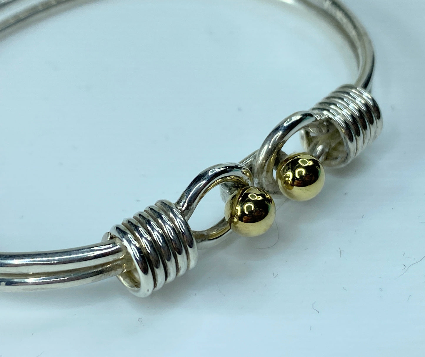 Tiffany & Co. Sterling Silver 18 Karat Gold Hook Bangle Cuff Bracelet 6.5" JR172