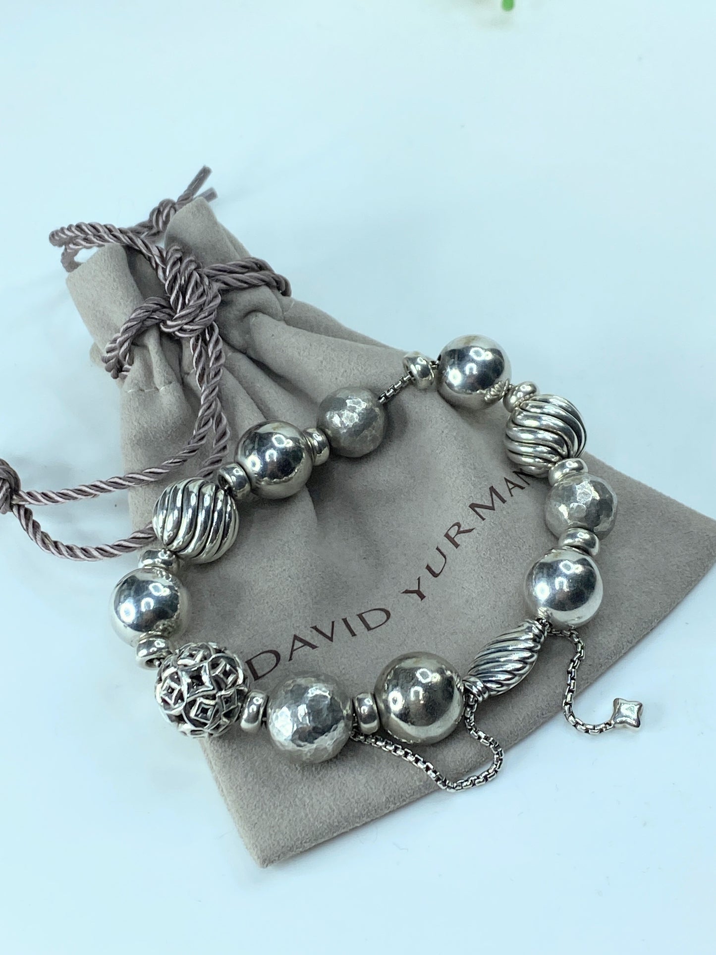 David Yurman sterling silver Elements Bead ball Bolo Bracelet adjustable JR176