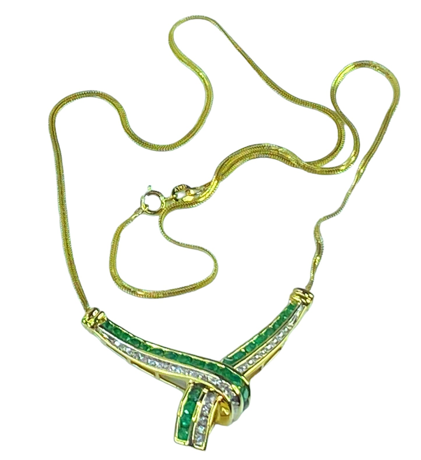 Italy 14K 1.77ct Diamond Emerald Chevron Statement necklace
