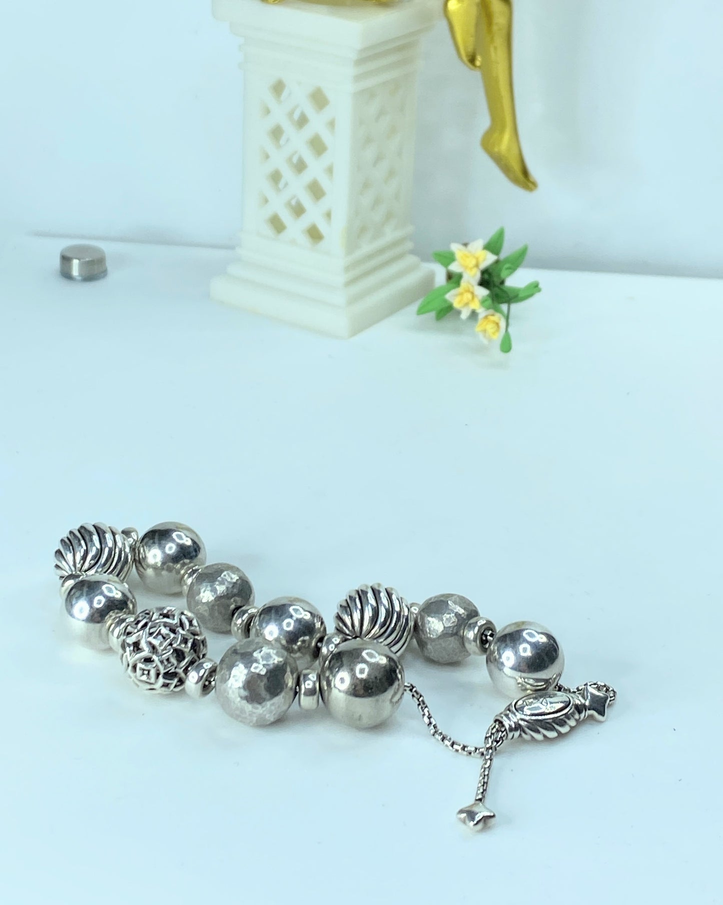 David Yurman sterling silver Elements Bead ball Bolo Bracelet adjustable JR176