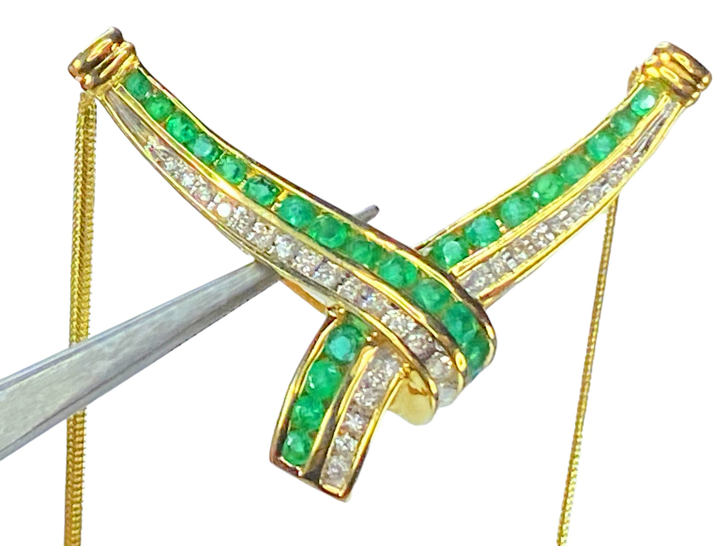 Italy 14K 1.77ct Diamond Emerald Chevron Statement necklace