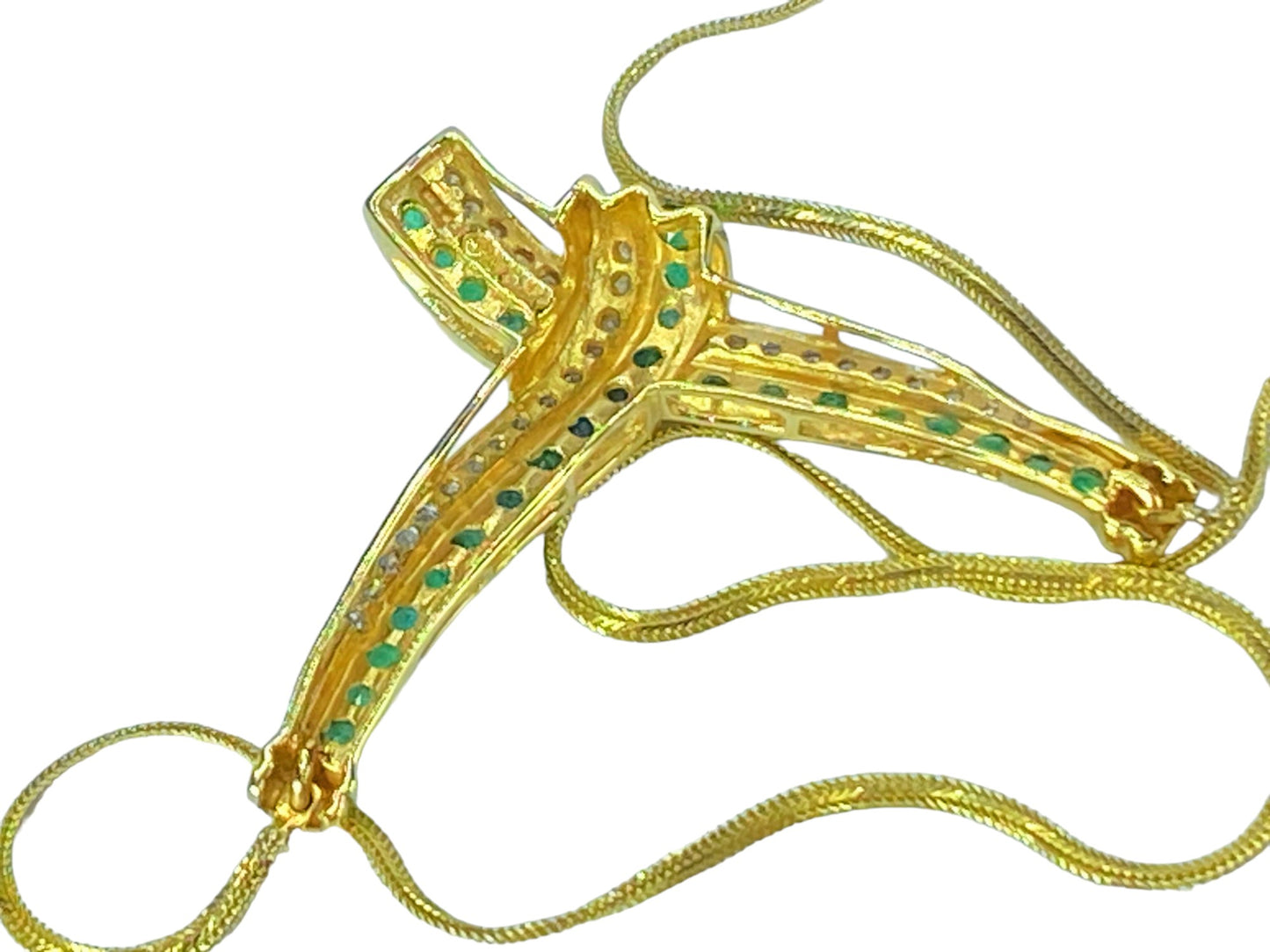 Italy 14K 1.77ct Diamond Emerald Chevron Statement necklace