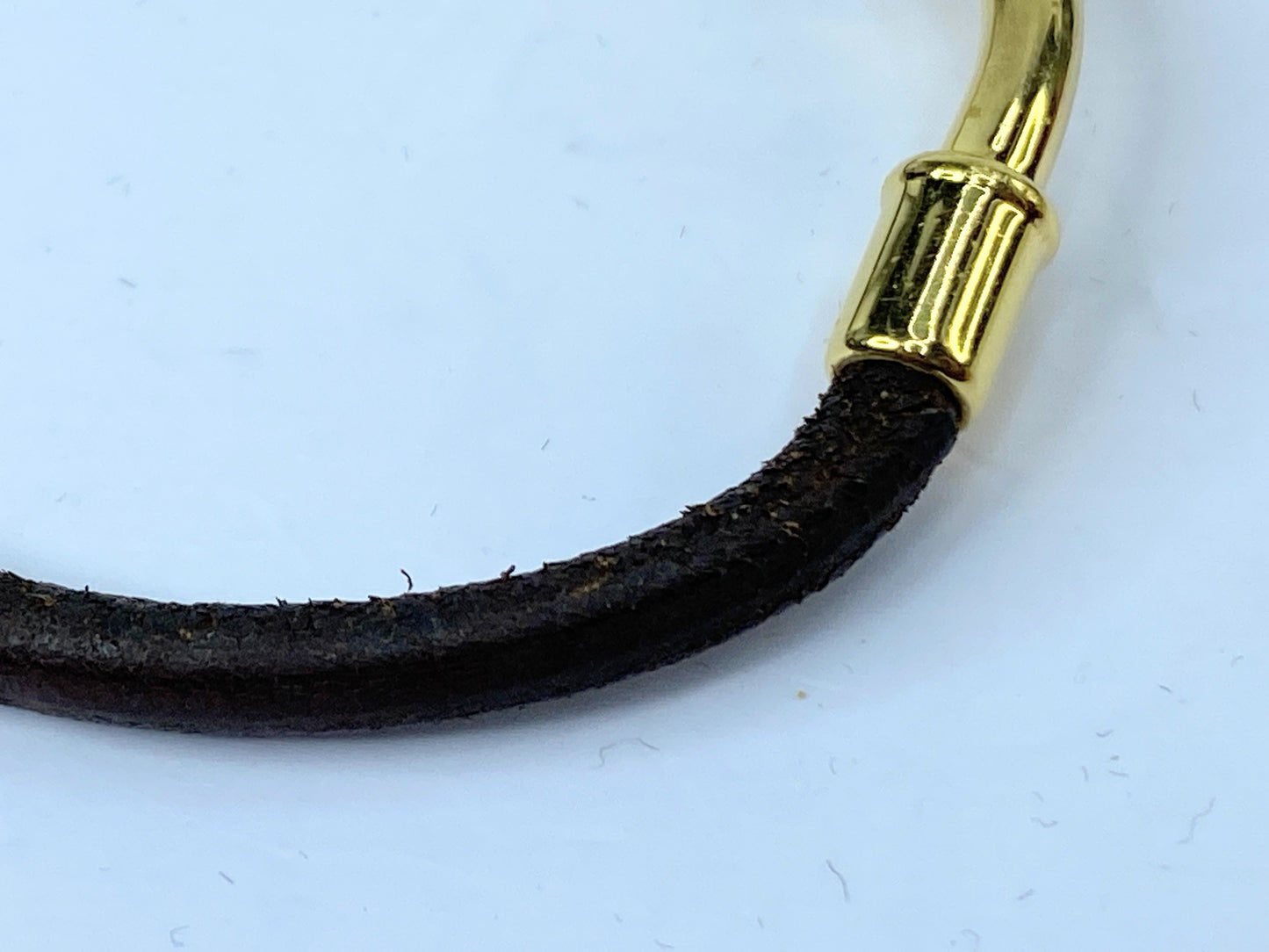Authentic Hermès Yellow Gold Plated Jumbo Hook Brown Leather Bracelet 7" GS485