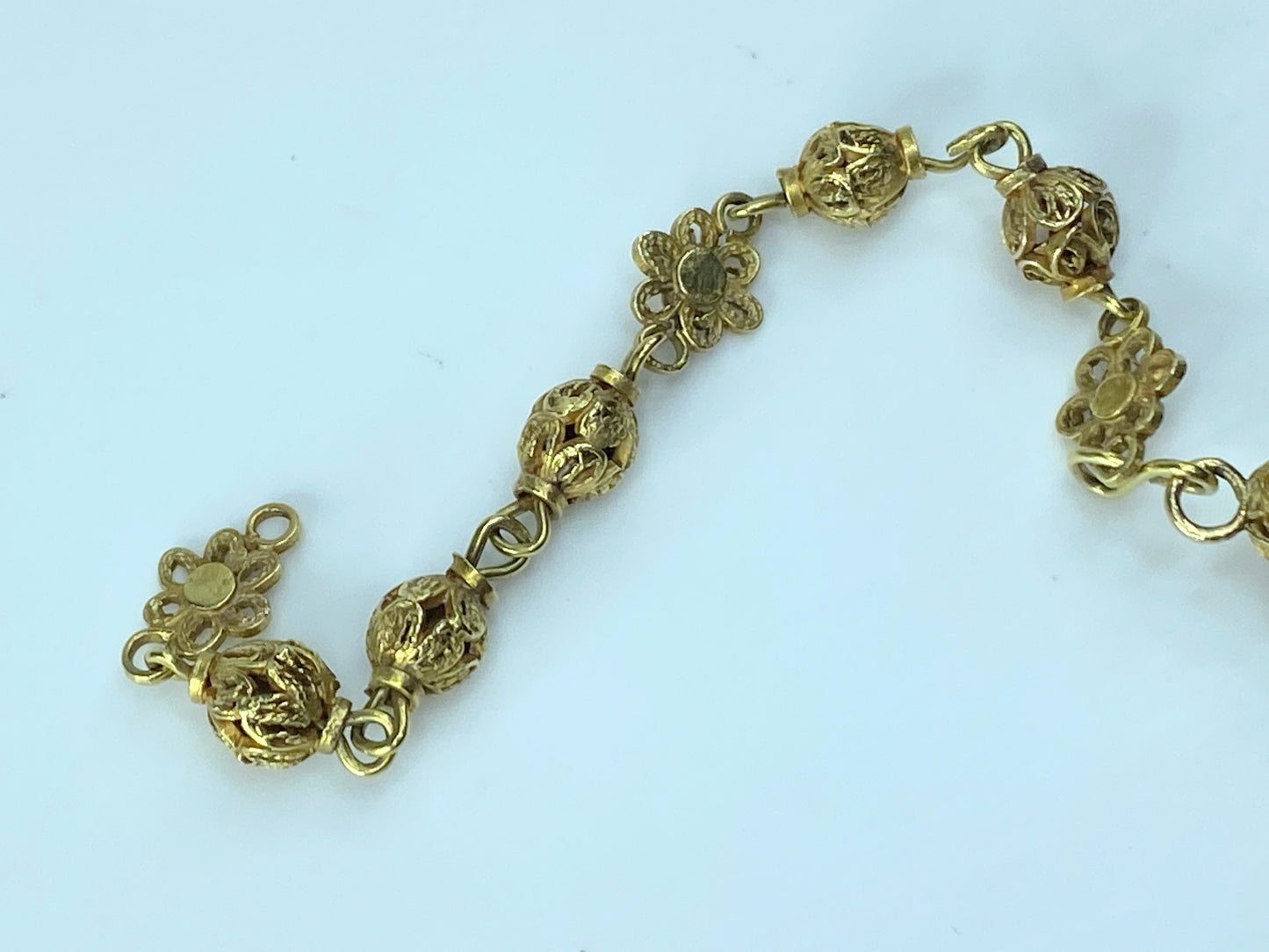Antique European 12K Rosary filigree Cross And Partial Chain 1 5/8" 8.4g JR179