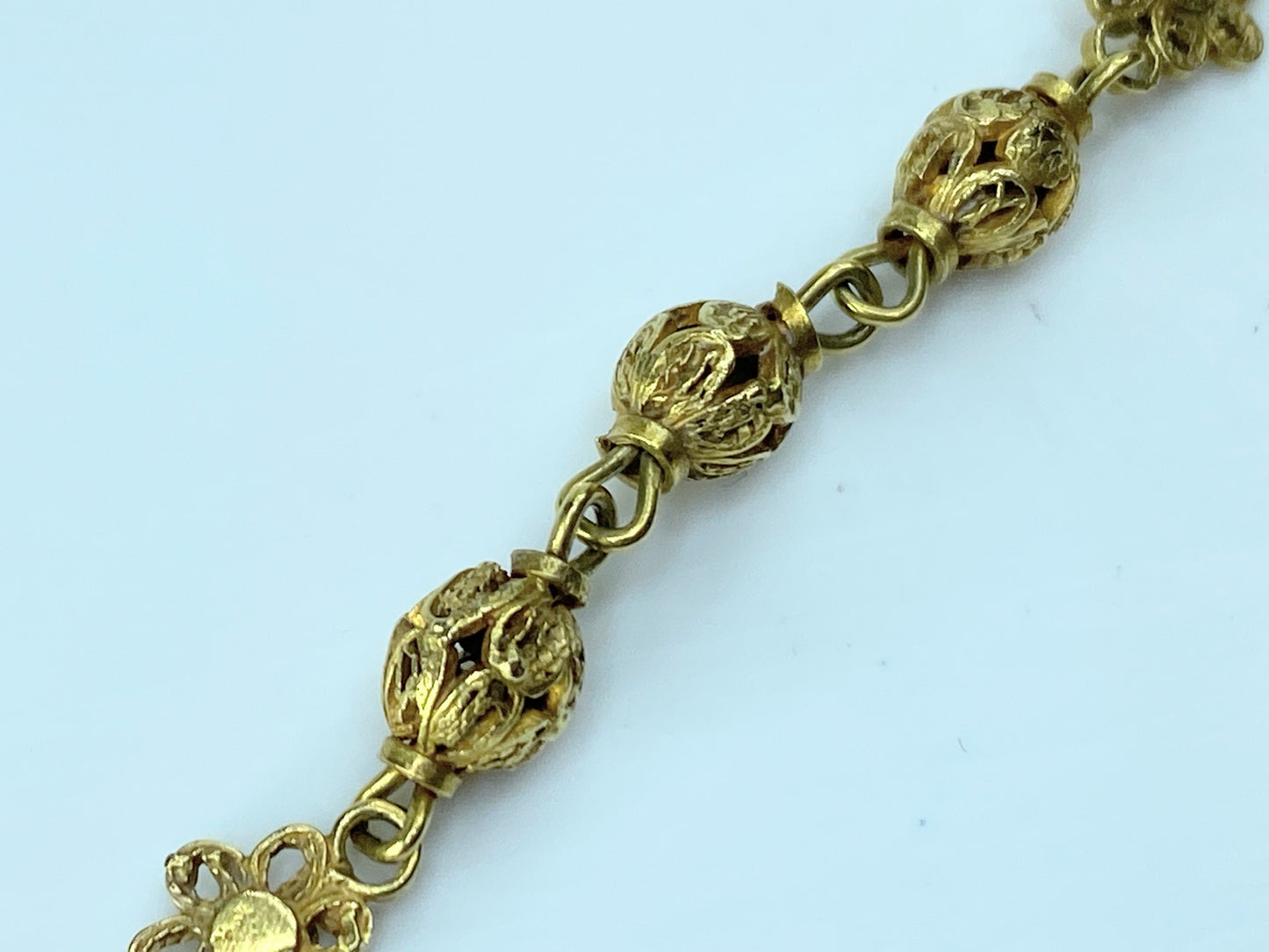 Antique European 12K Rosary filigree Cross And Partial Chain 1 5/8" 8.4g JR179