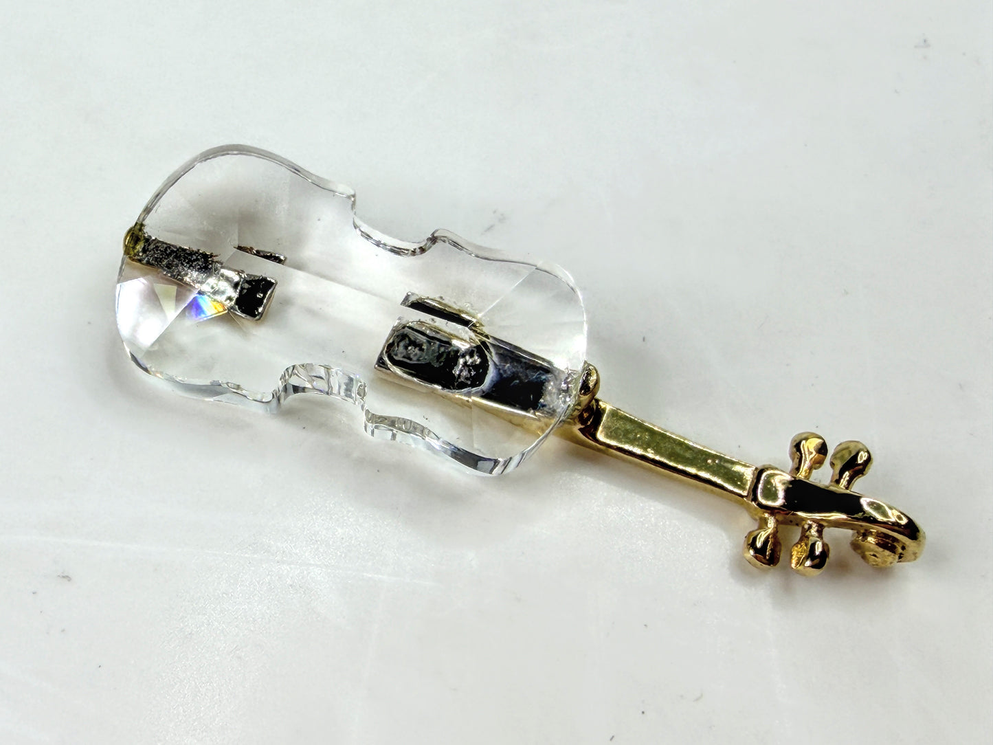 Vintage Swarovski Crystal Memories Retired Gold Violin Figurine With Box S298