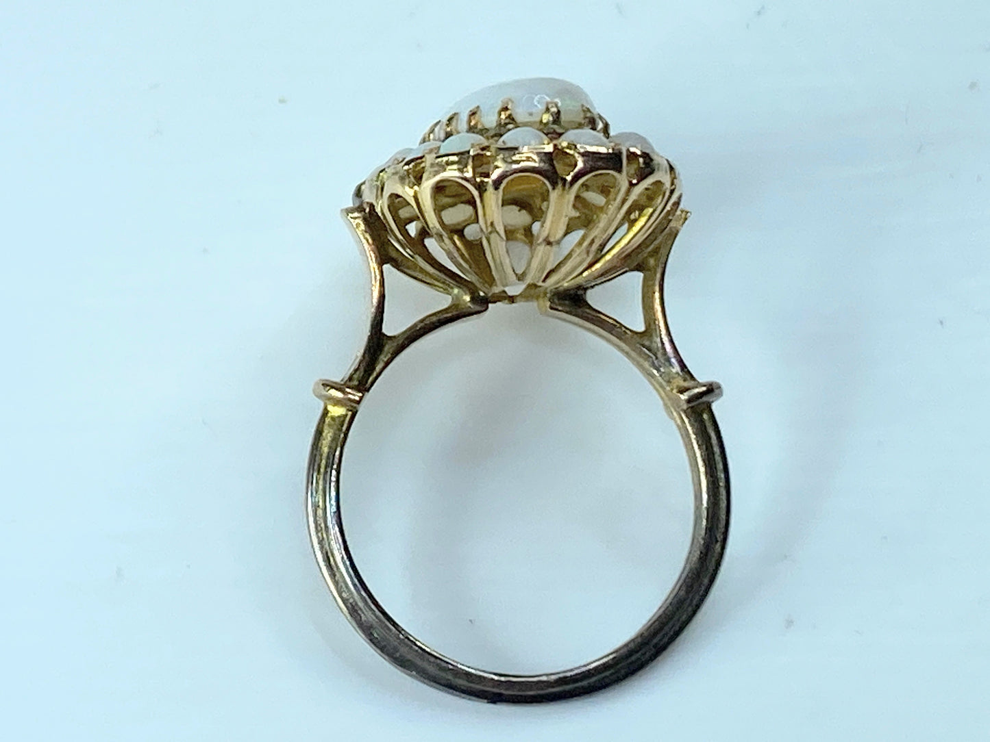 14K yellow gold 2.8ct Oval Australian Opal cabochon halo ring 4.3g s5.5 JR183