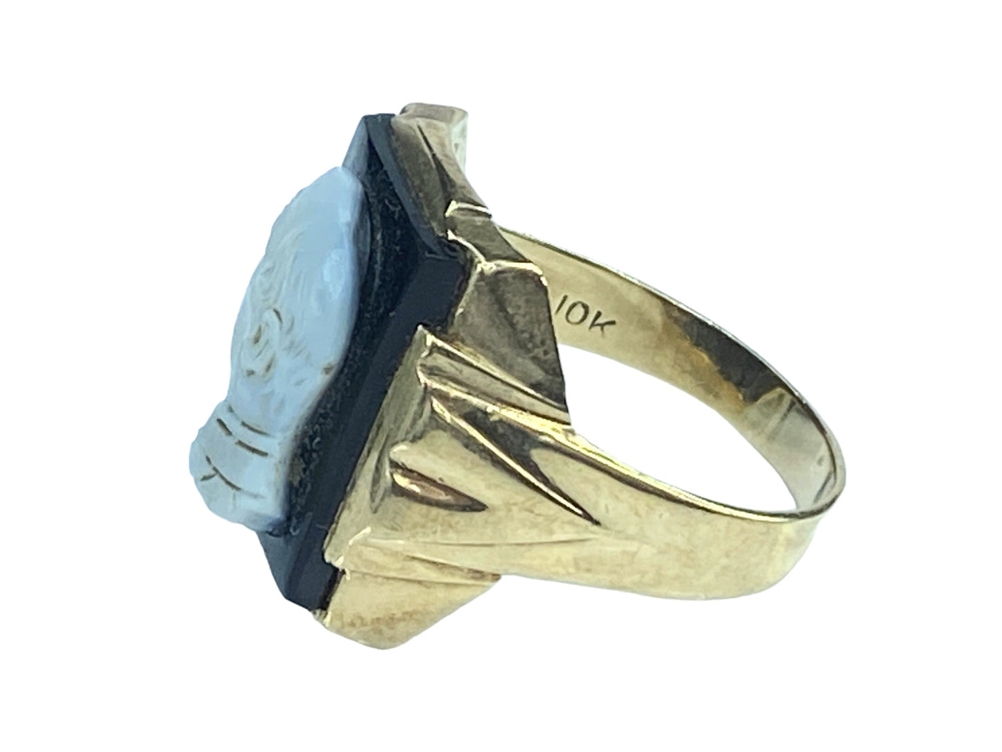 Men's 10K yellow gold hardstone left faced ring