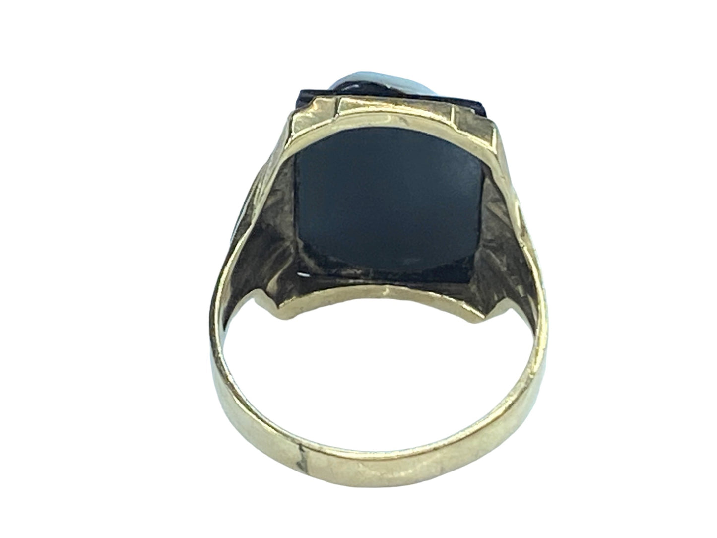 Men's 10K yellow gold hardstone left faced ring