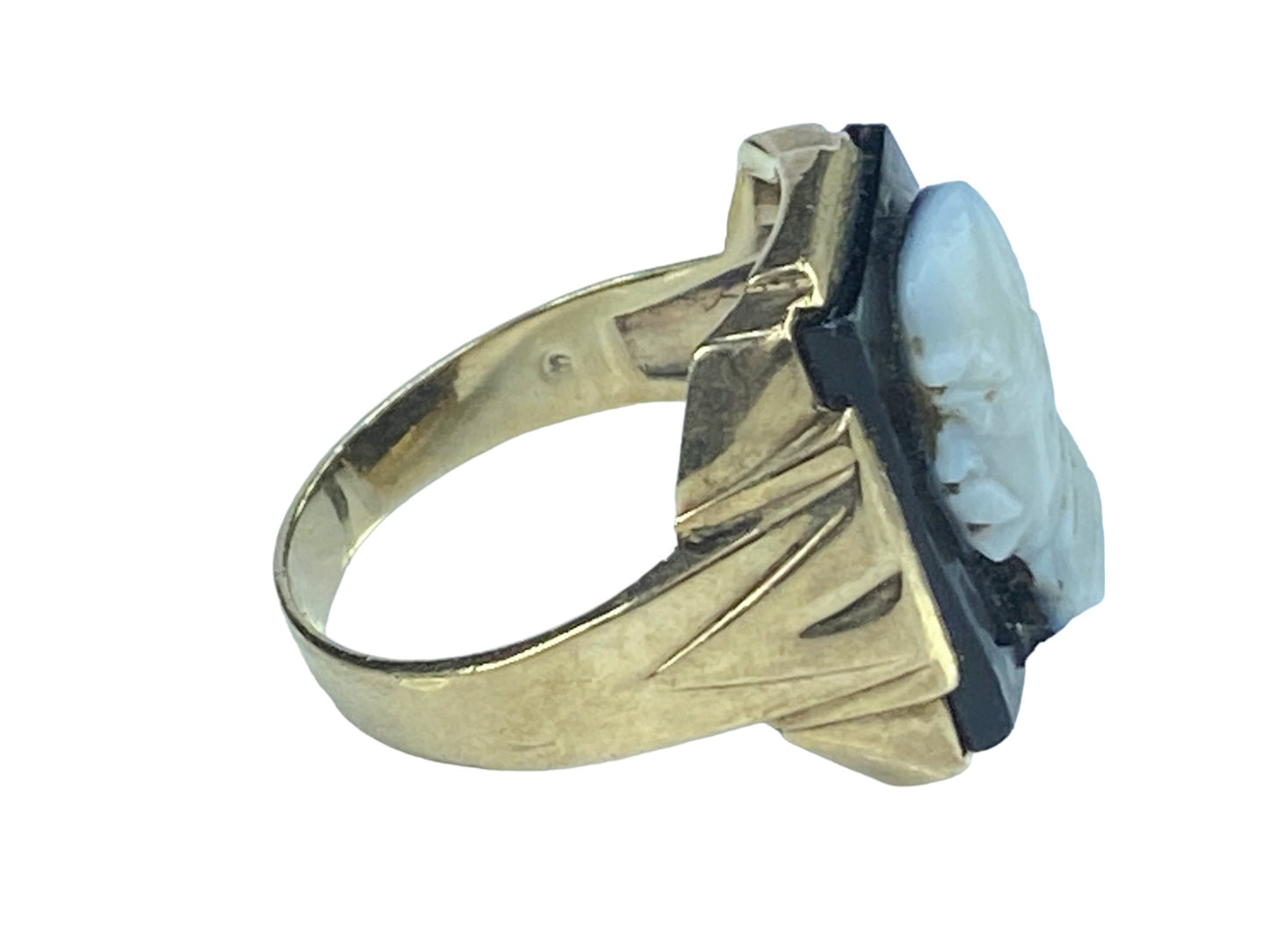 Men's 10K yellow gold hardstone left faced ring