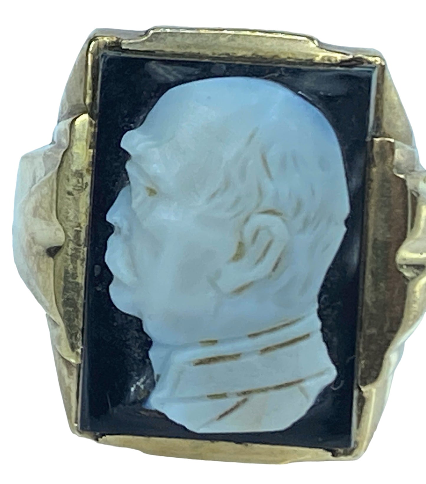 Men's 10K yellow gold hardstone left faced ring