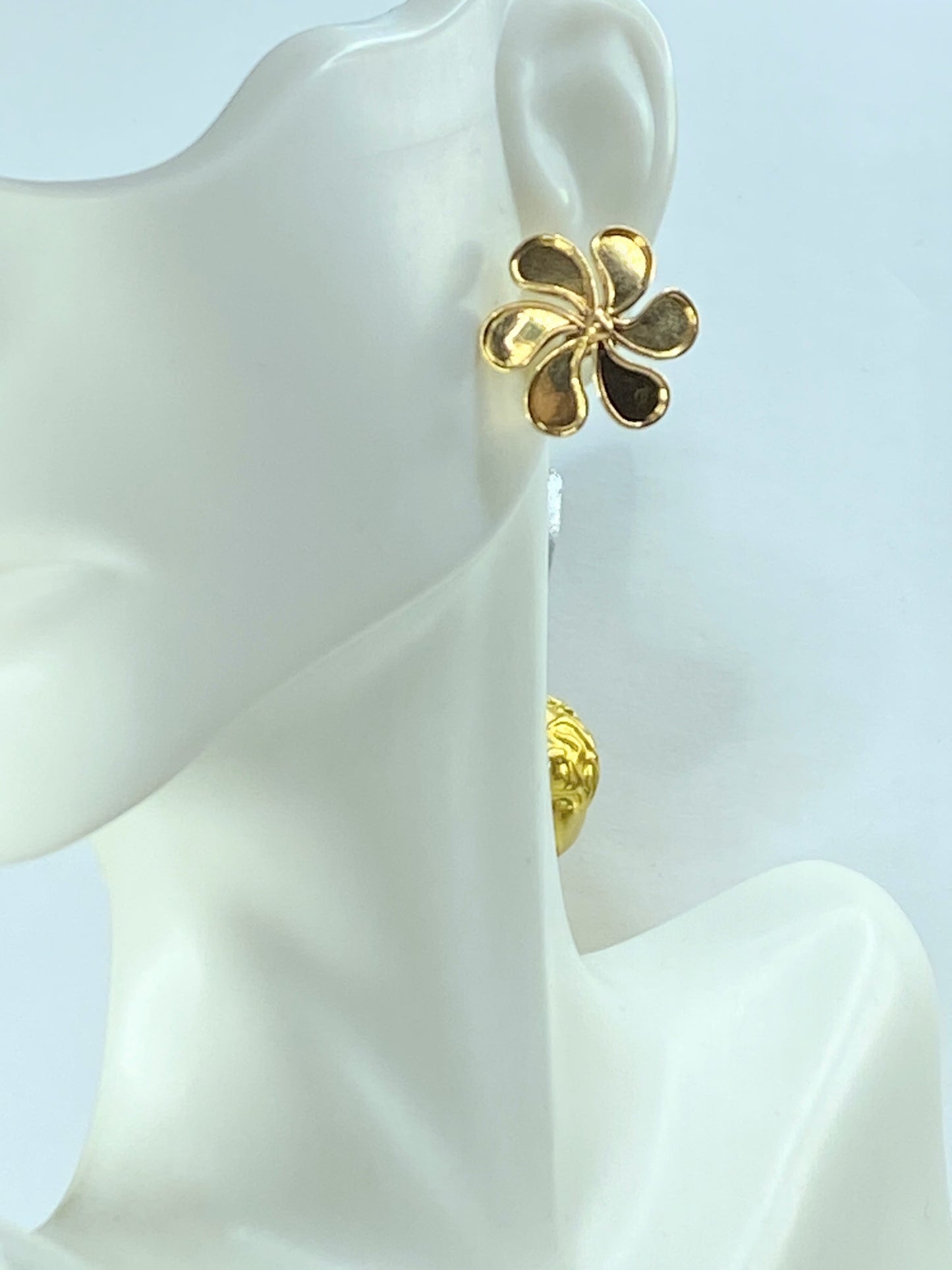 14K yellow gold Heart Blue Topaz dangle Puffy heart earrings 0.5" JR190