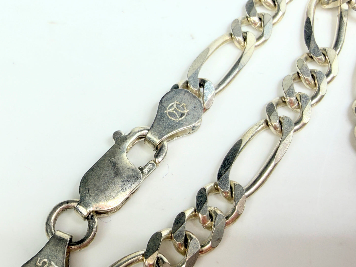 Sterling silver Oval Engraved Locket Necklace Figaro Chain 21" Italy JR1290