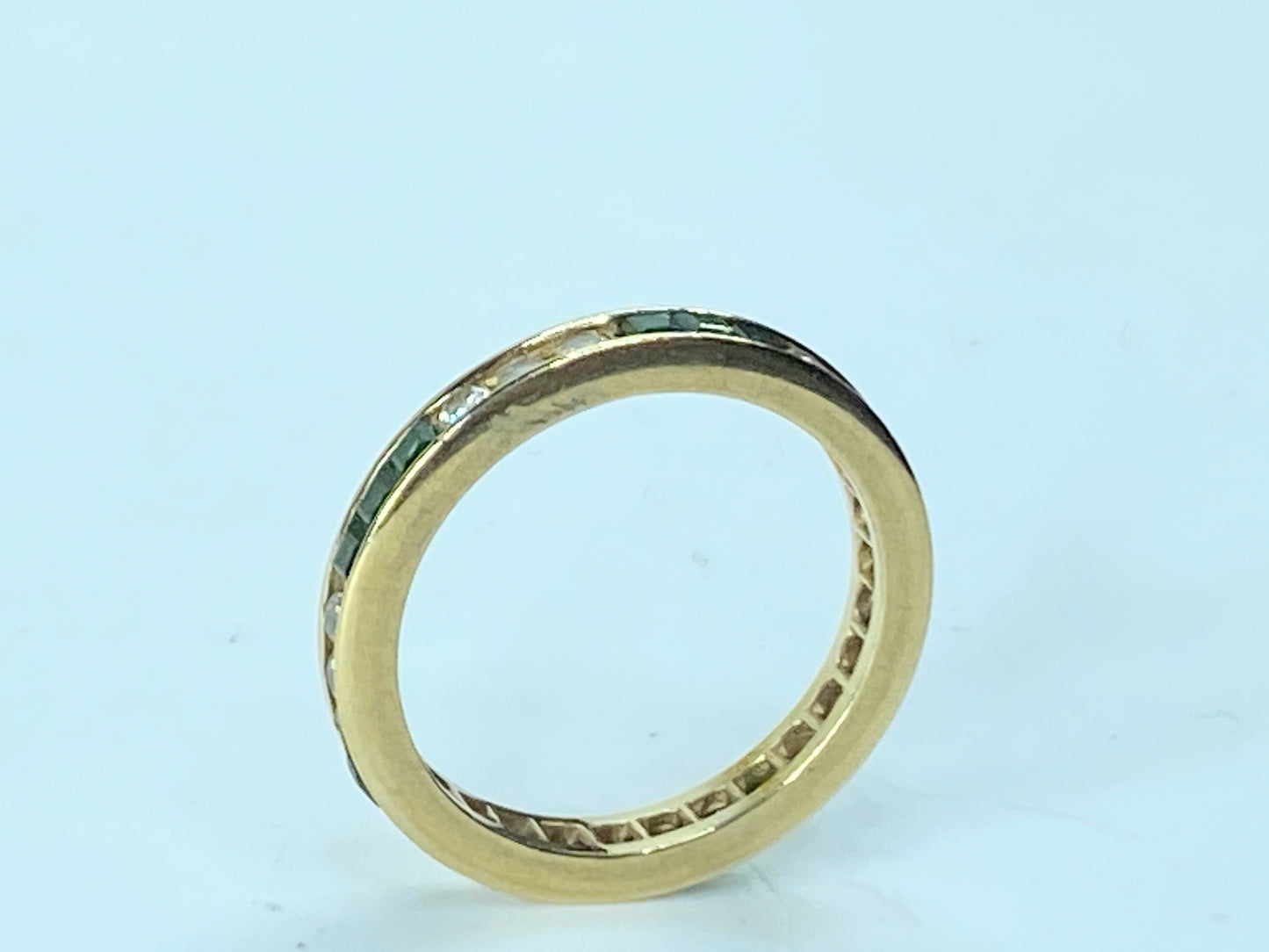 14K yellow gold 1.35ct round brilliant Diamond Emerald eternity ring s8.25 JR198