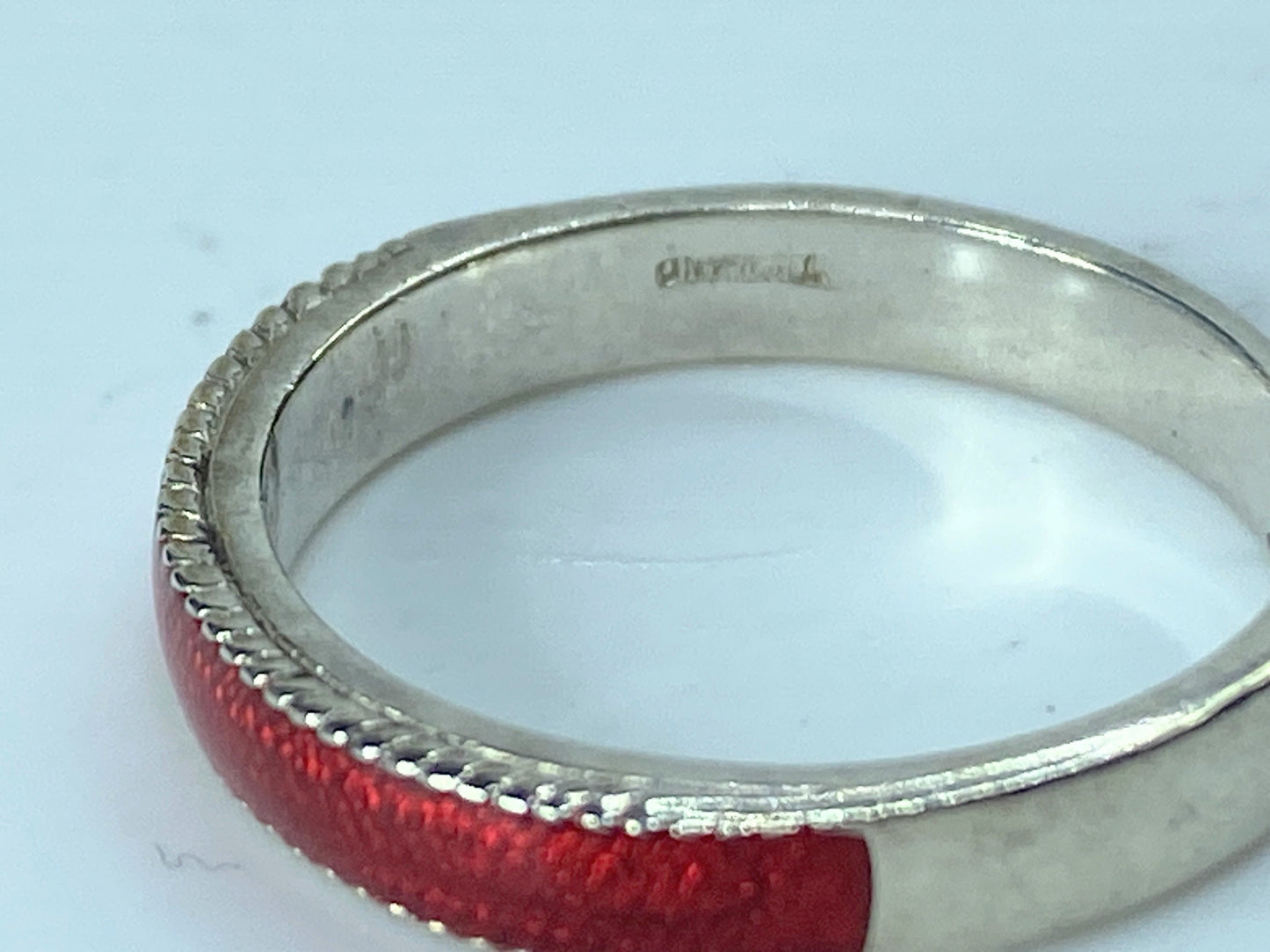 Sterling Silver Red enamel milgrain edge ring s6.75 2.7g JR199