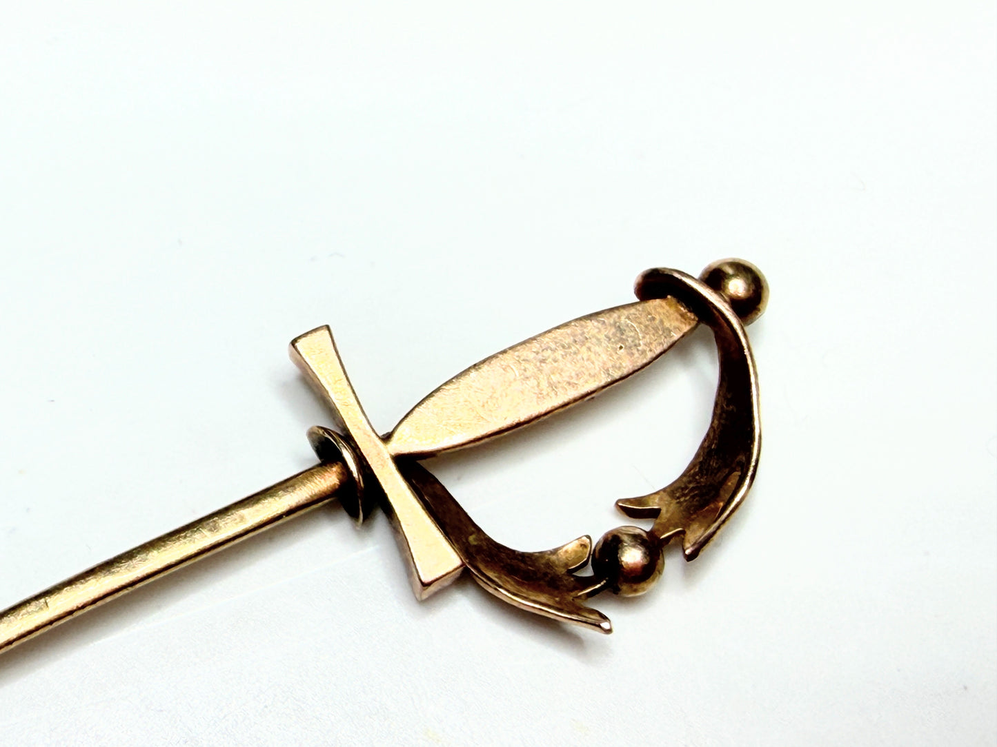 Art Deco 14K Gold Stick Pin White Enamel Sword Motif 2 7/8" 2.0g JR1190