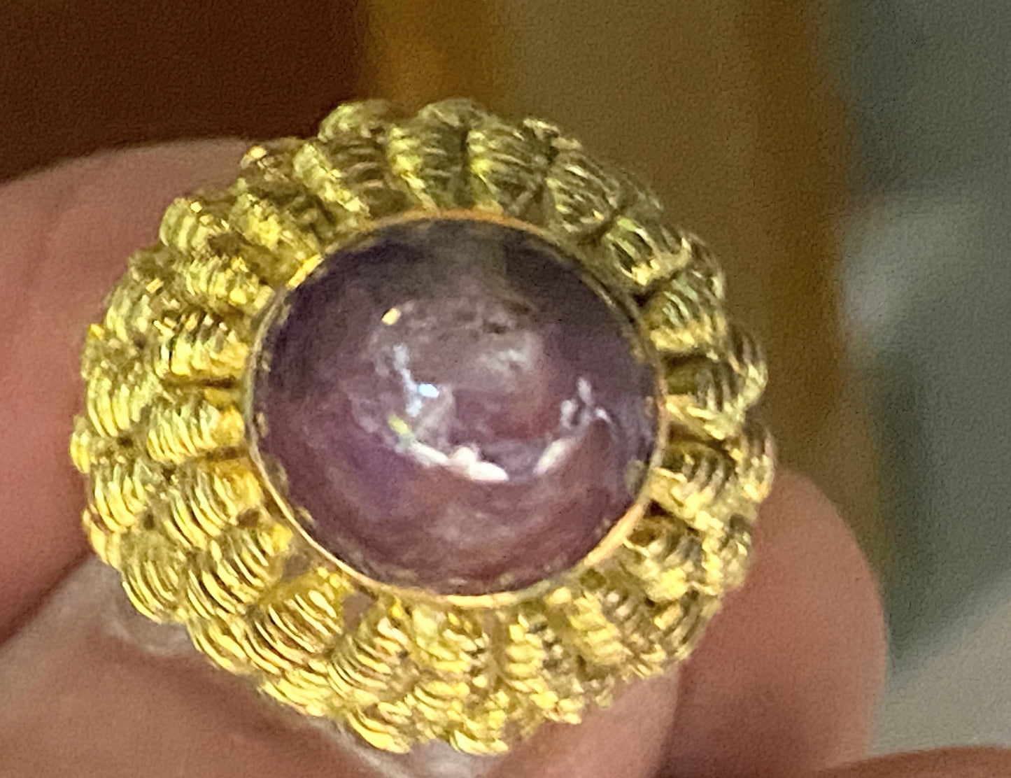 14K yellow gold carbochon Star Ruby texture Dome ring s6.5 10.4g JR675