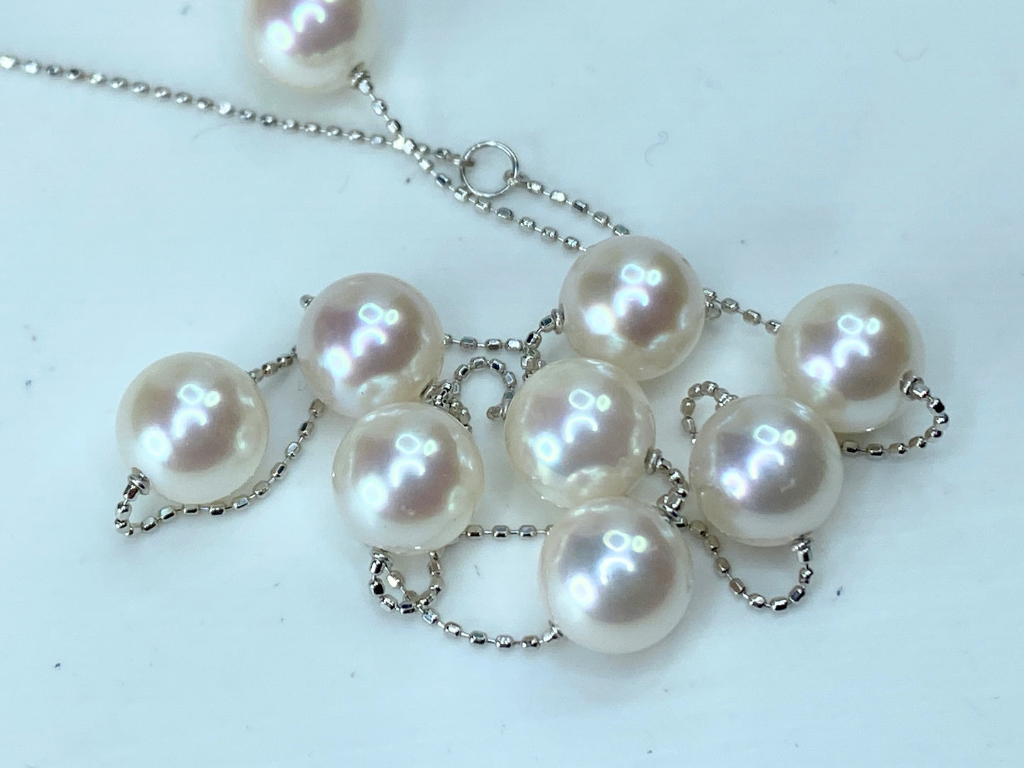 Platinum 18K yellow gold 8.0mm Station Cultured Pearl fancy bead necklace JR197