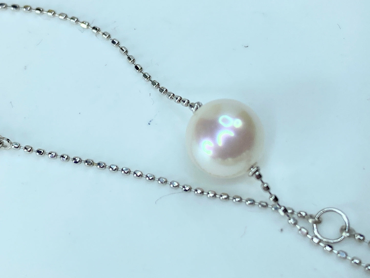 Platinum 18K yellow gold 8.0mm Station Cultured Pearl fancy bead necklace JR197