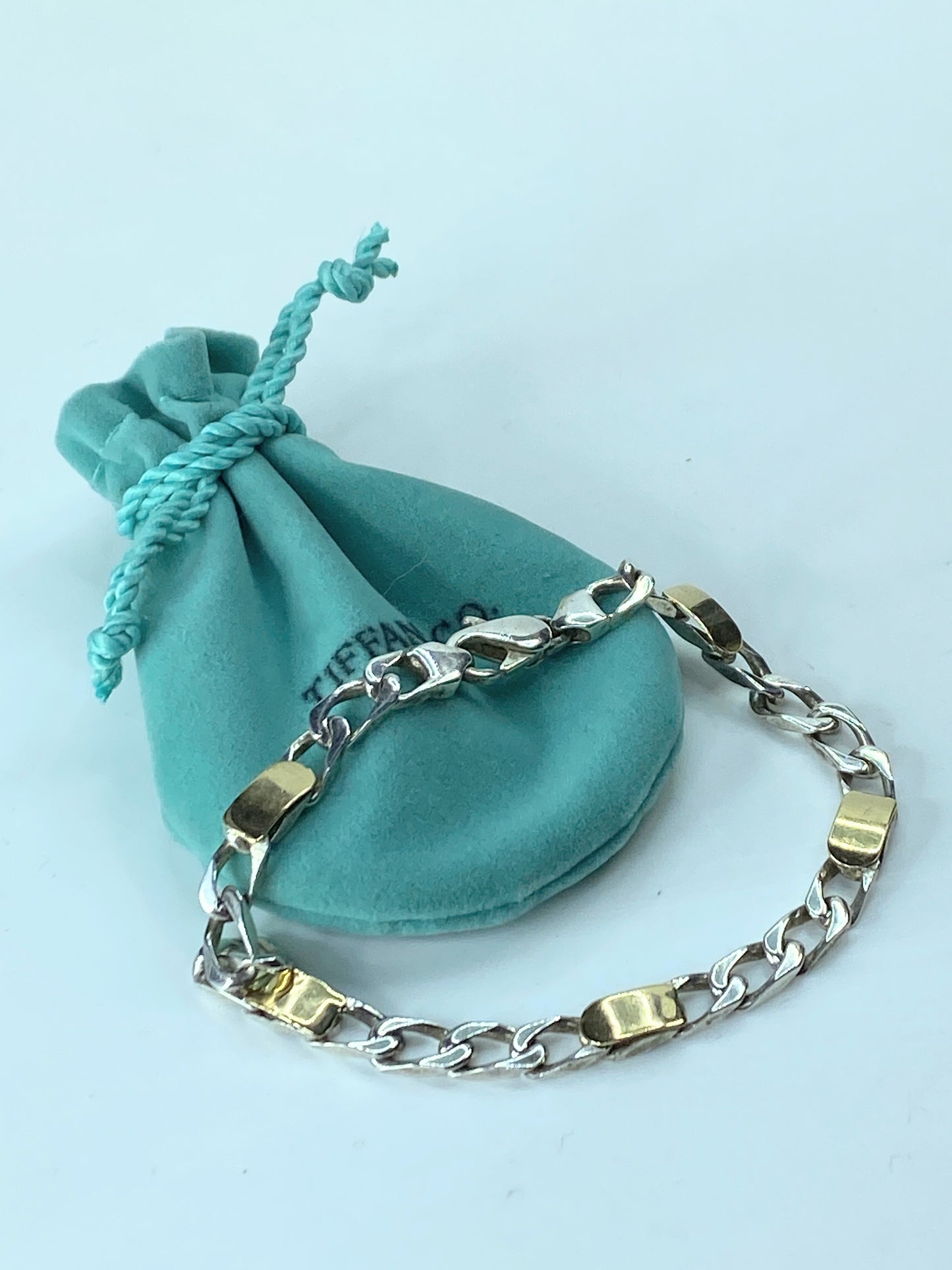 Tiffany & Co Sterling Silver & 18k yellow Gold Bracelet 11.1g 7.25" w/box JR201