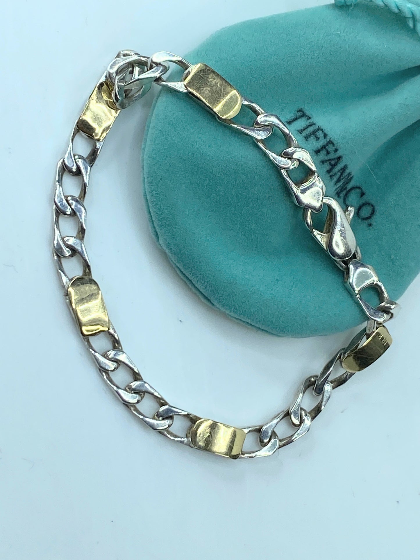Tiffany & Co Sterling Silver & 18k yellow Gold Bracelet 11.1g 7.25" w/box JR201