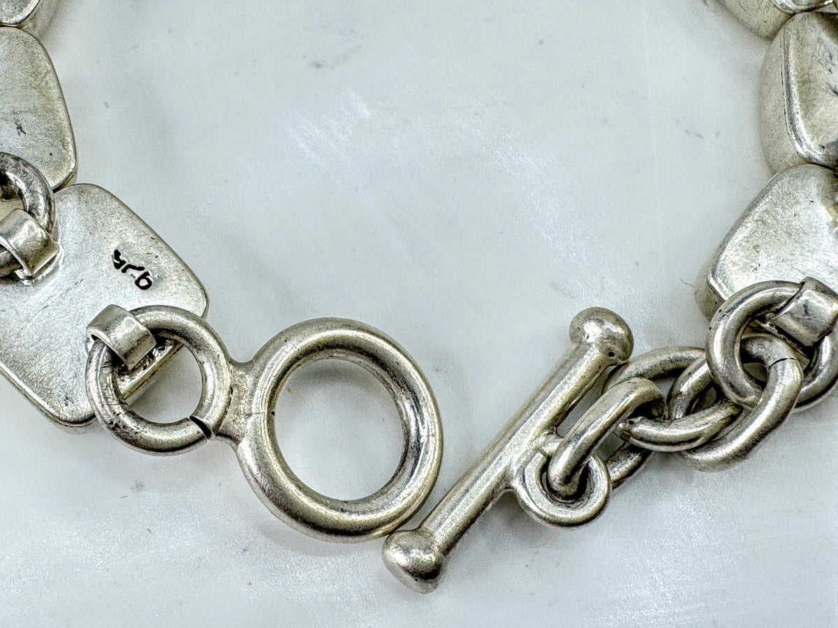 Heavy Sterling Silver Square Pillow Link Toggle Bracelet 7" 40.3g JR2075