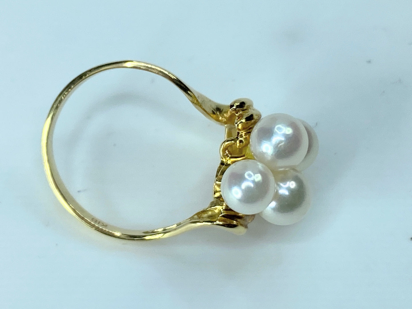 18K yellow gold 5.8mm 5 Akoya Cultured Pearls cluster ring 3.9g s6.75 JR202