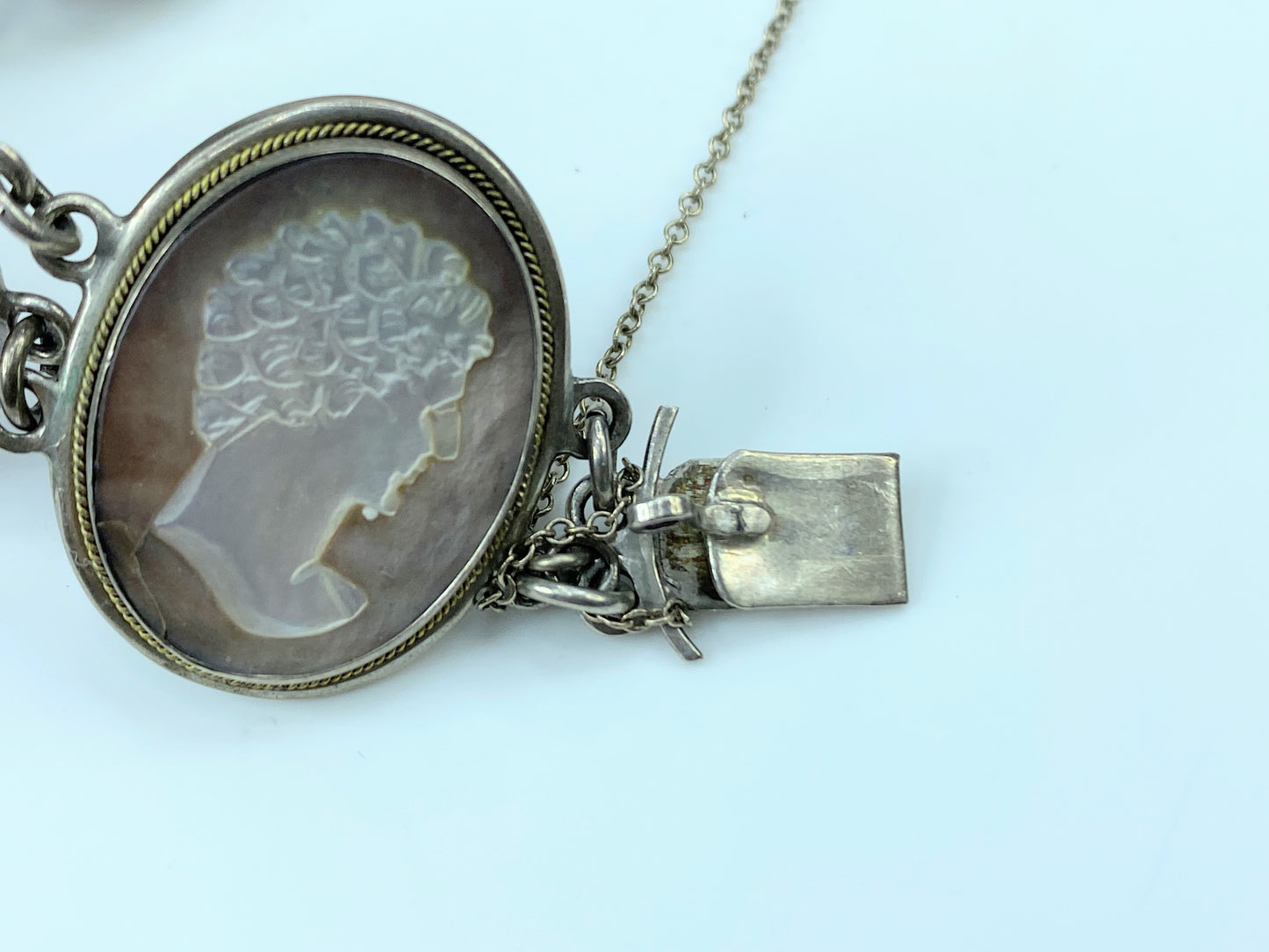 Antique Victorian Sterling 900 Mother Of Pearl Carved God Cameo Bracelet JR134