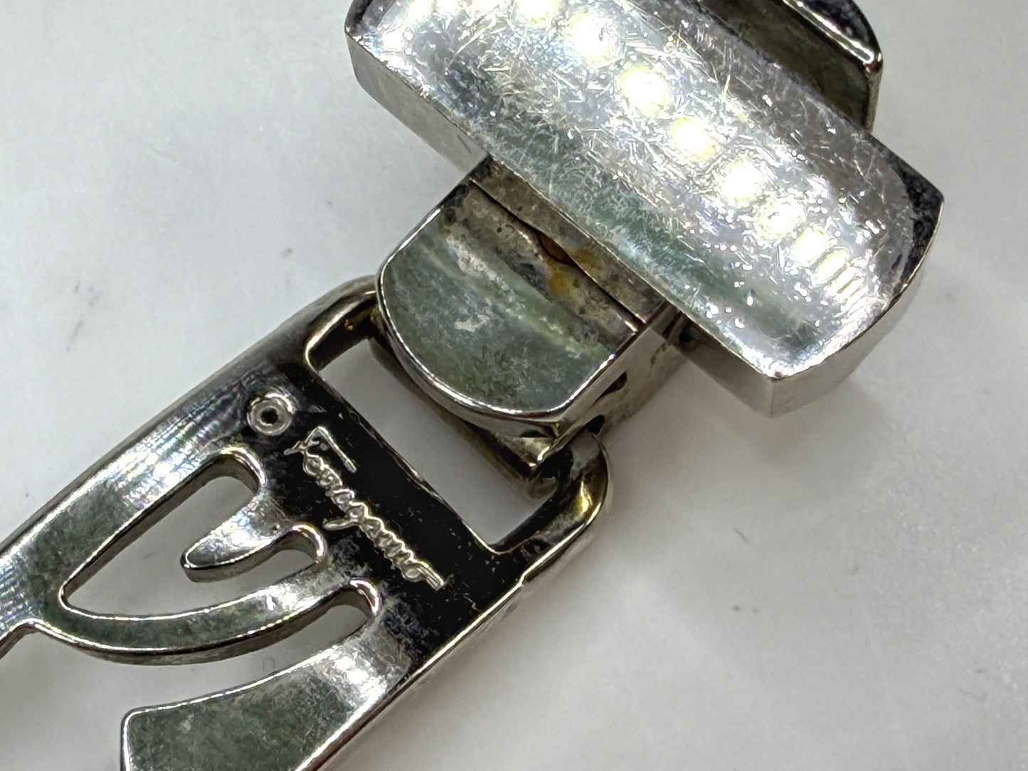 Vintage Salvatore Ferragamo Gancini Link Bracelet Silver Tone Italy GS883