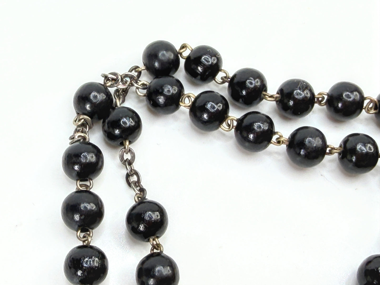 Vintage Dolce & Gabbana 925 Silver Black Bead Rosary Crucifix Necklace JR1983