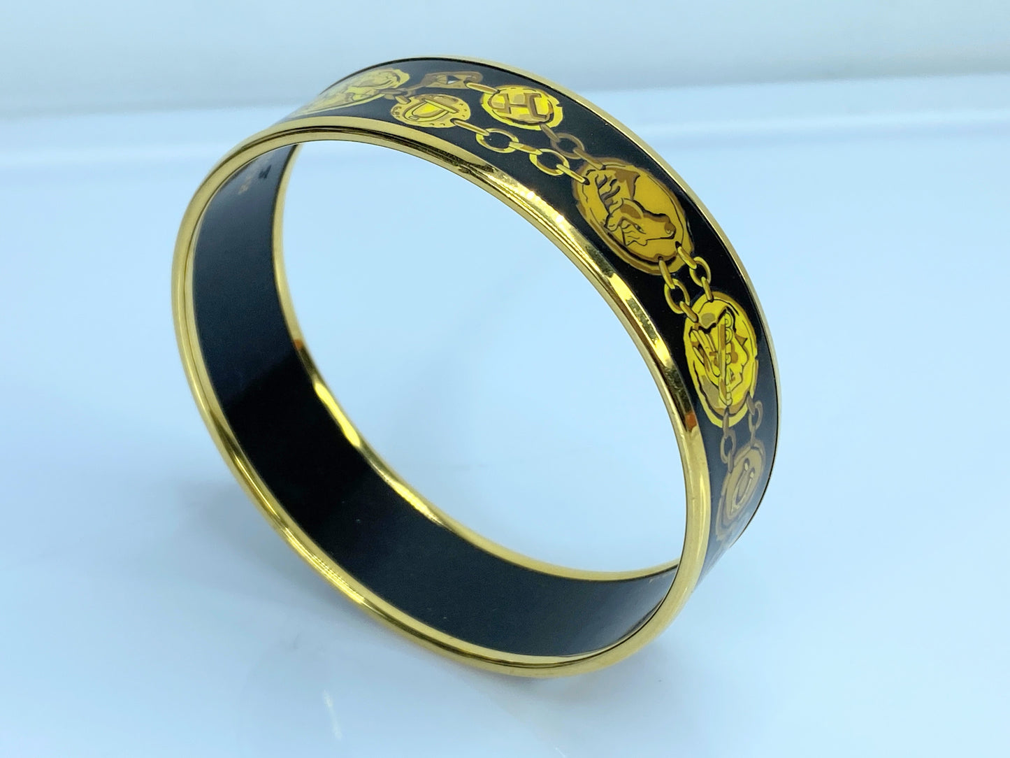 Hermès Black Wide Enamel Cheval Et Harnais Bangle 20mm 8" GS549