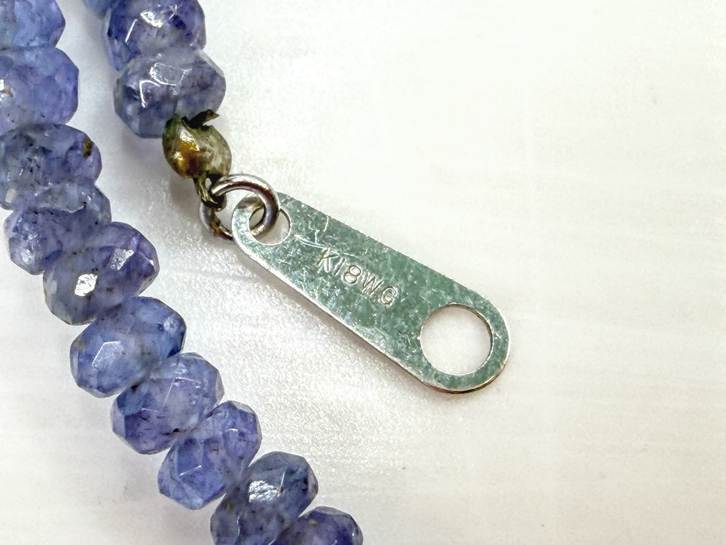 Natural Tanzanite Faceted Bead Necklace 18K White Gold 16.5" JR1985