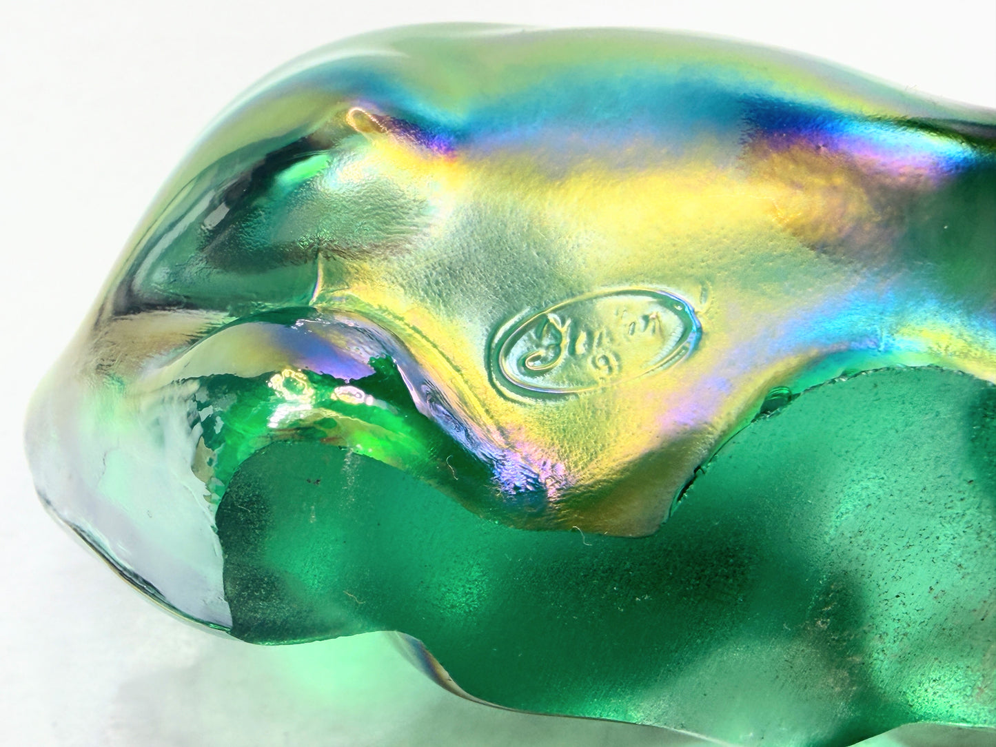 Fenton Iridescent Green Glass Animal Figurine 4" Vintage A766
