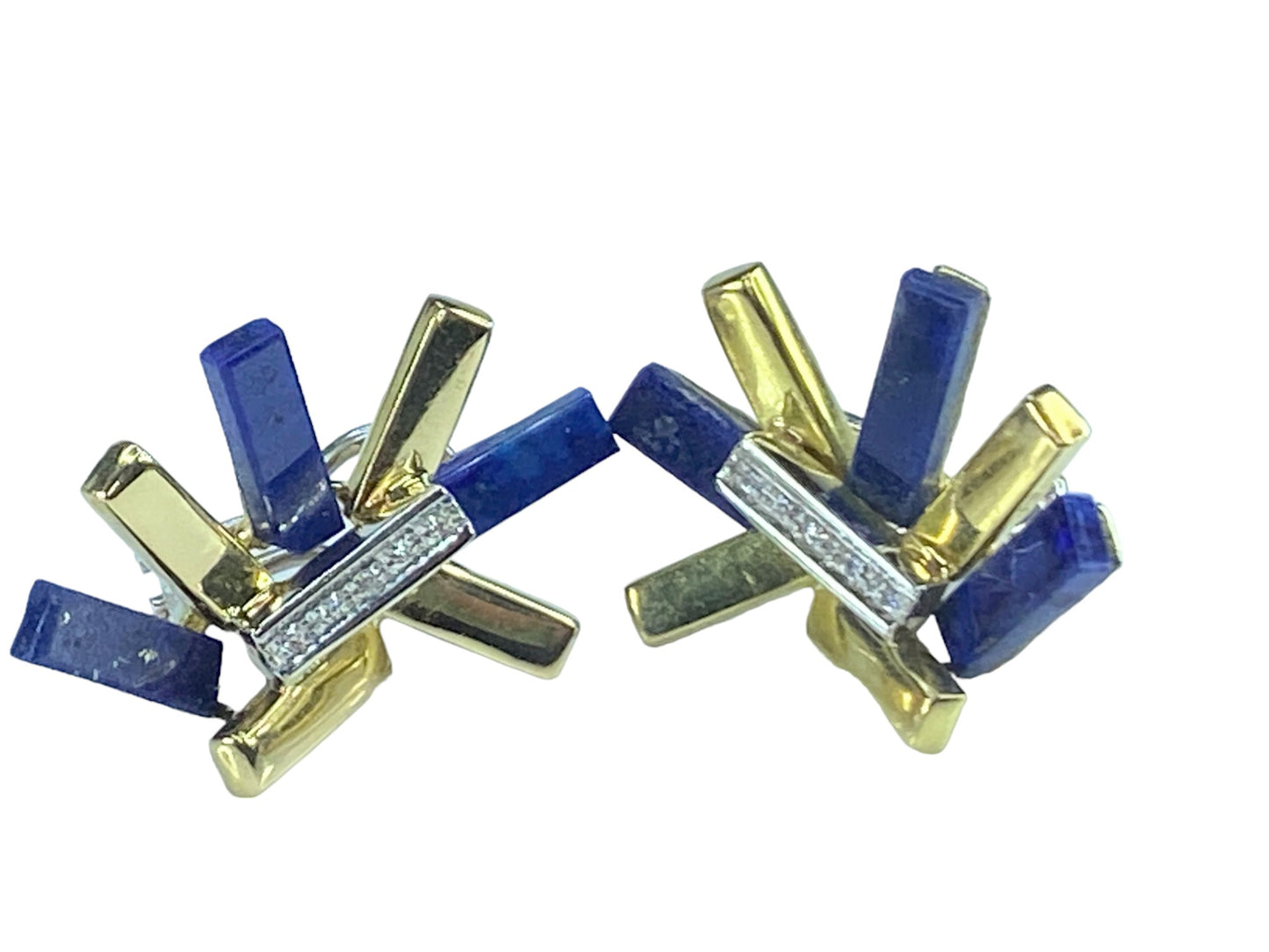Modernist 18k 14K abstract design Diamond Lapis earring ring set