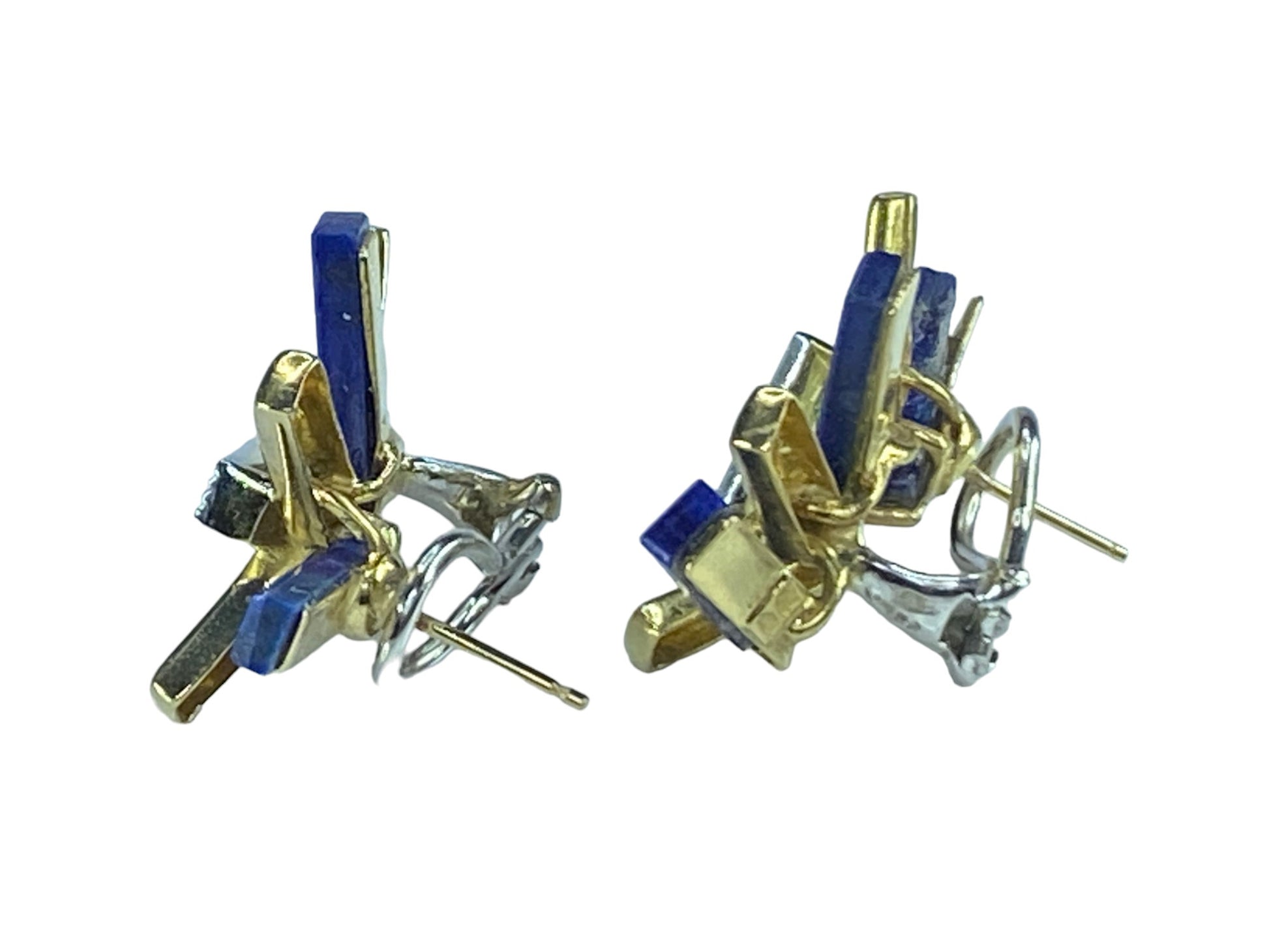 Modernist 18k 14K abstract design Diamond Lapis earring ring set