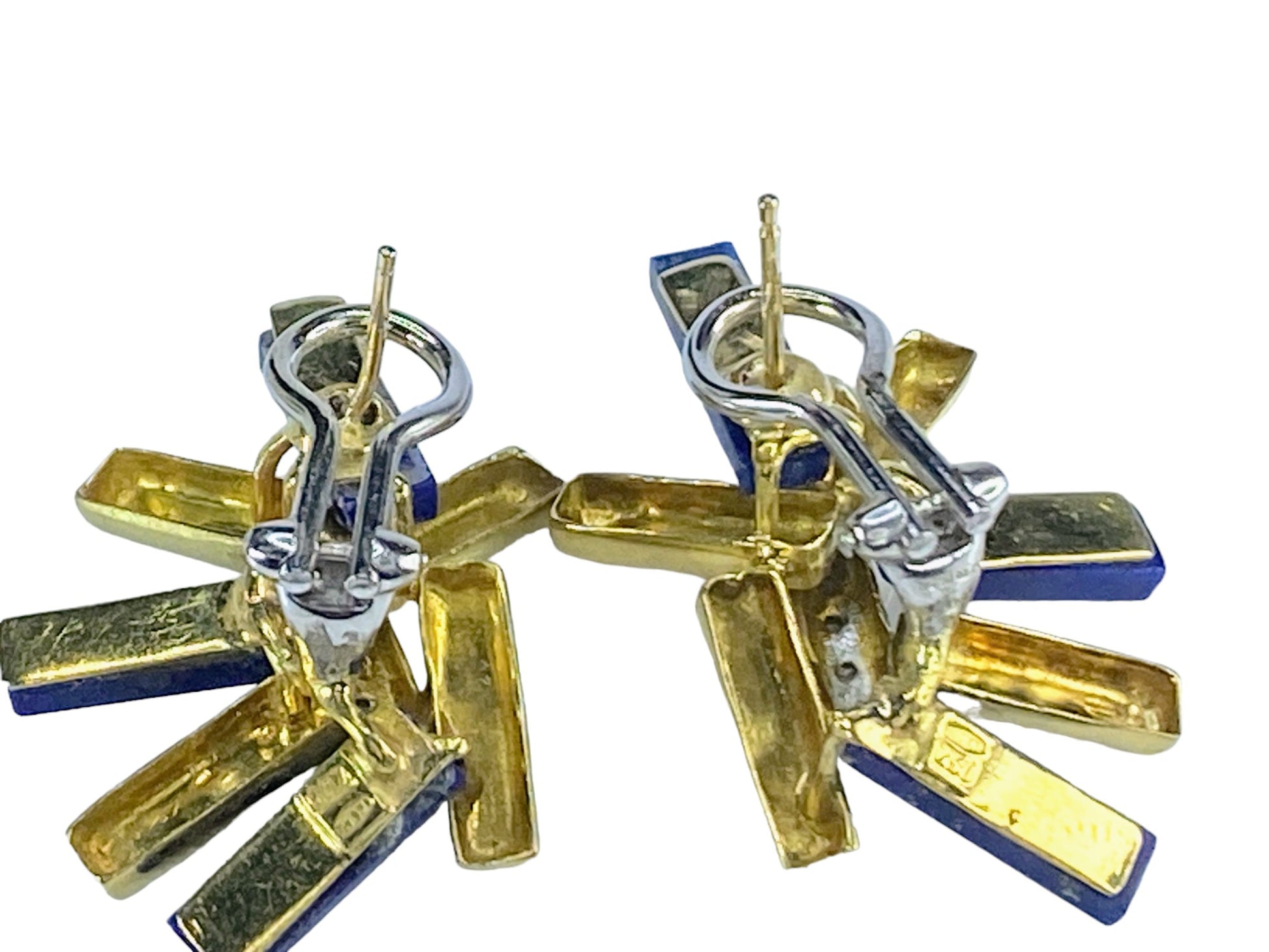 Modernist 18k 14K abstract design Diamond Lapis earring ring set