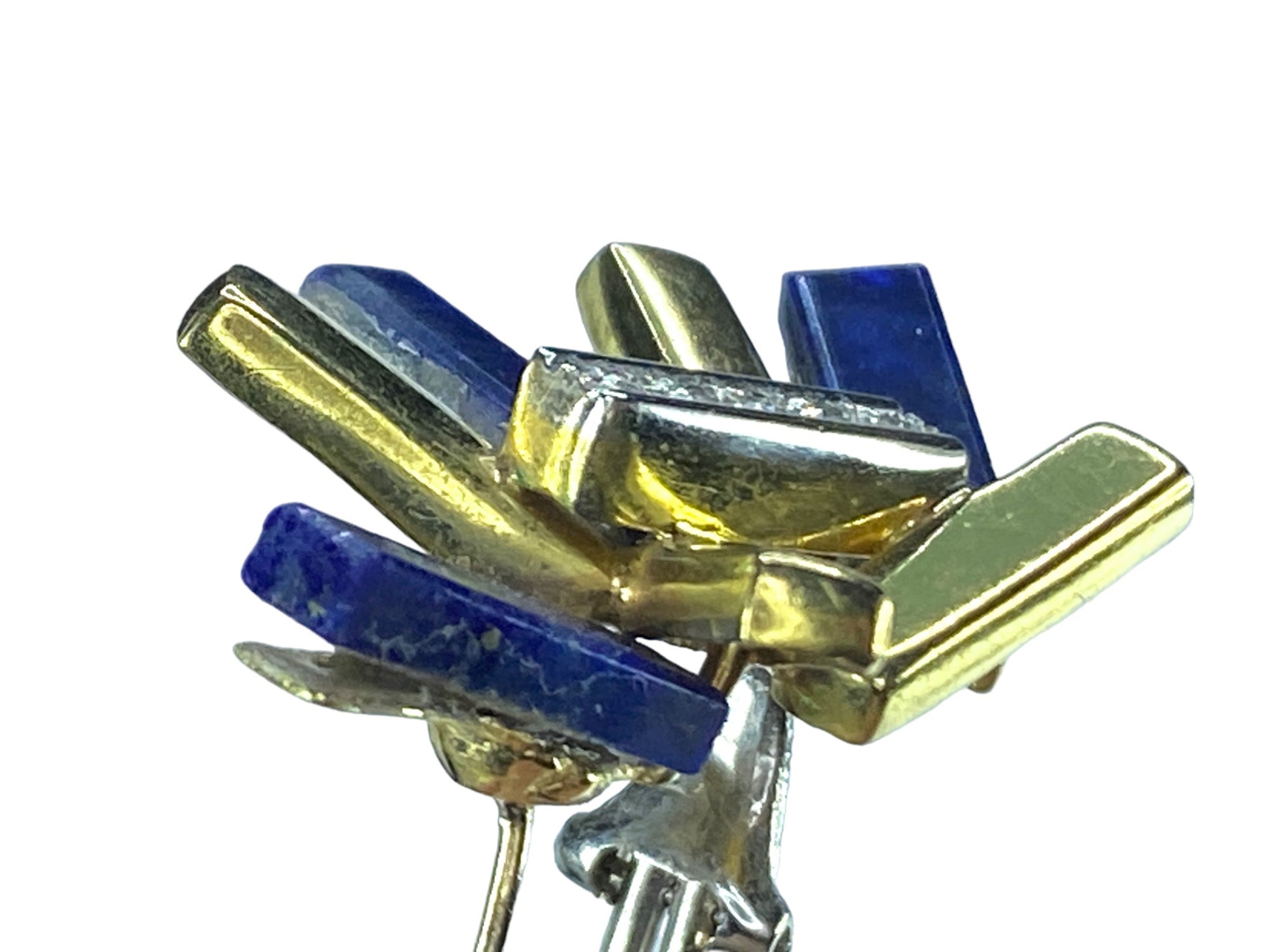 Modernist 18k 14K abstract design Diamond Lapis earring ring set