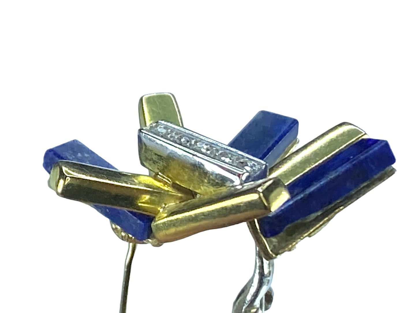 Modernist 18k 14K abstract design Diamond Lapis earring ring set