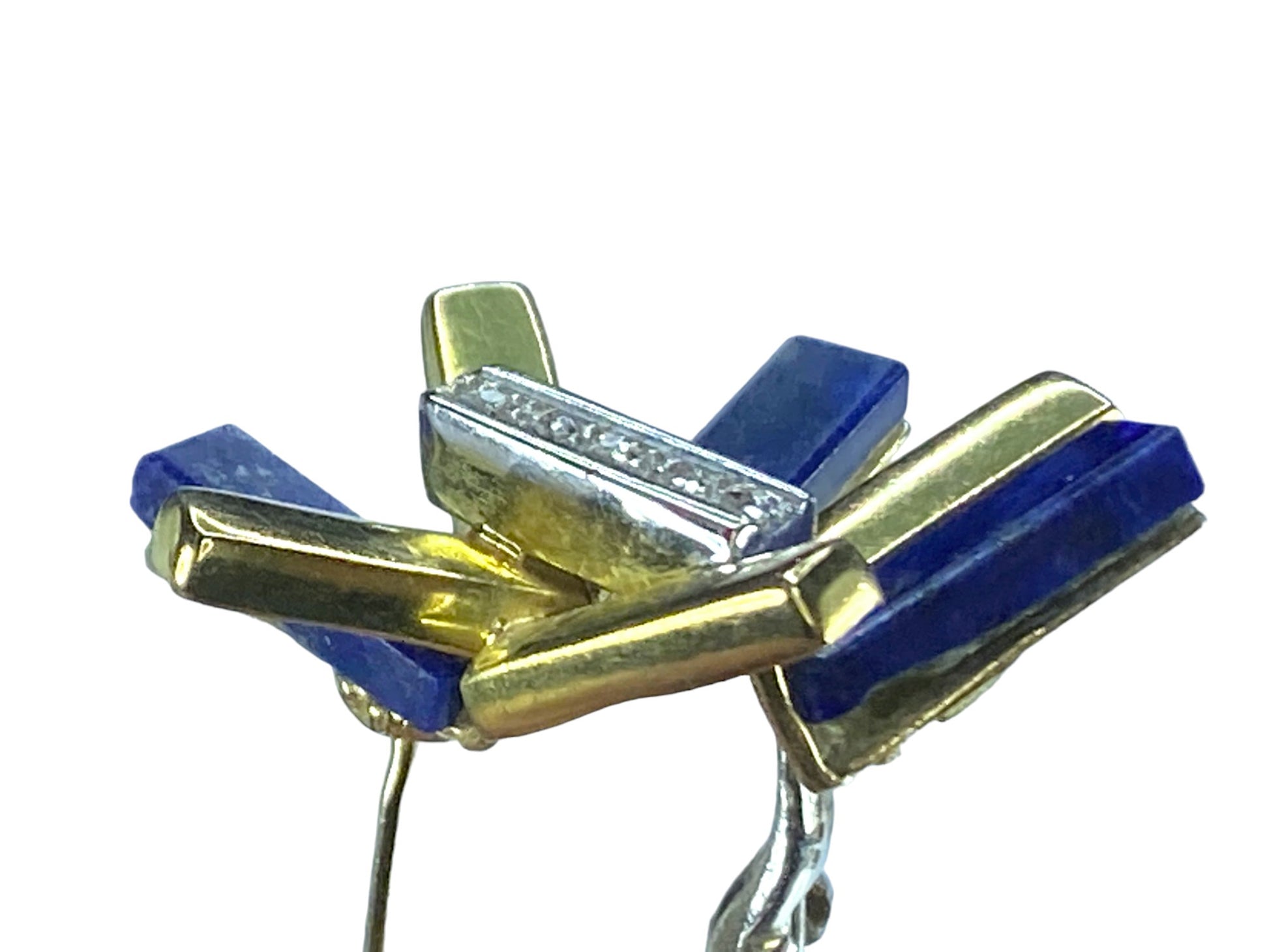 Modernist 18k 14K abstract design Diamond Lapis earring ring set