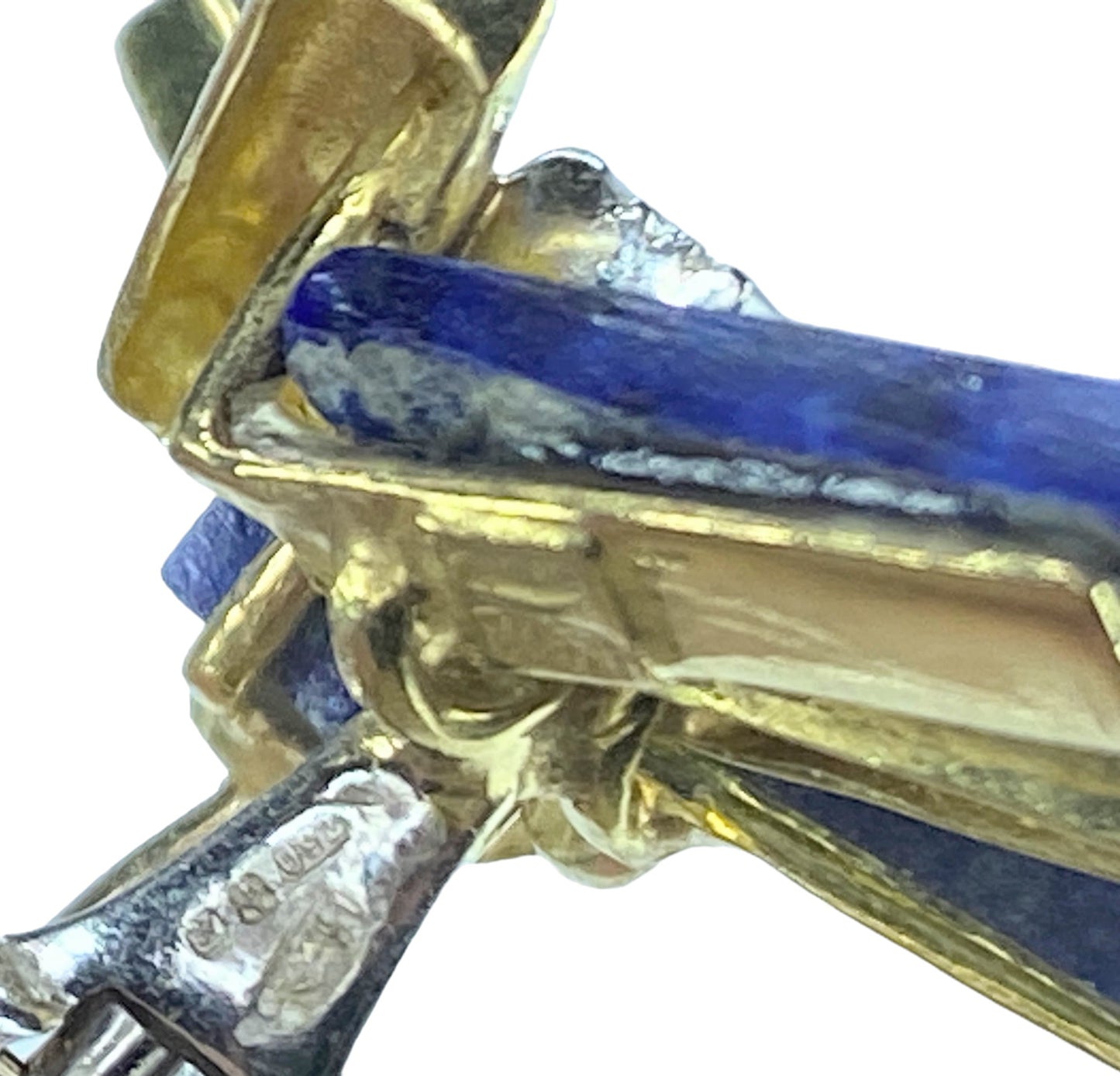 Modernist 18k 14K abstract design Diamond Lapis earring ring set