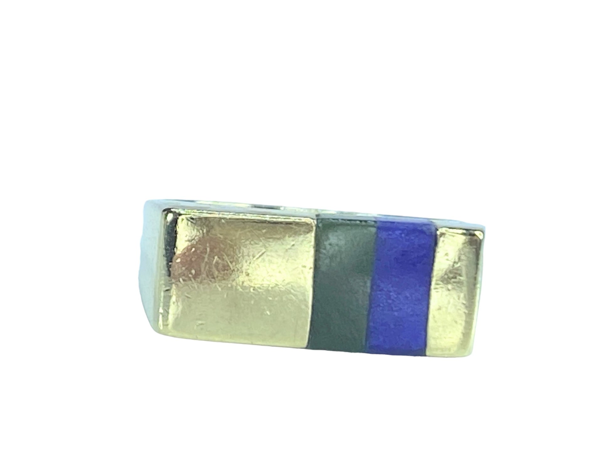 Modernist 18k 14K abstract design Diamond Lapis earring ring set