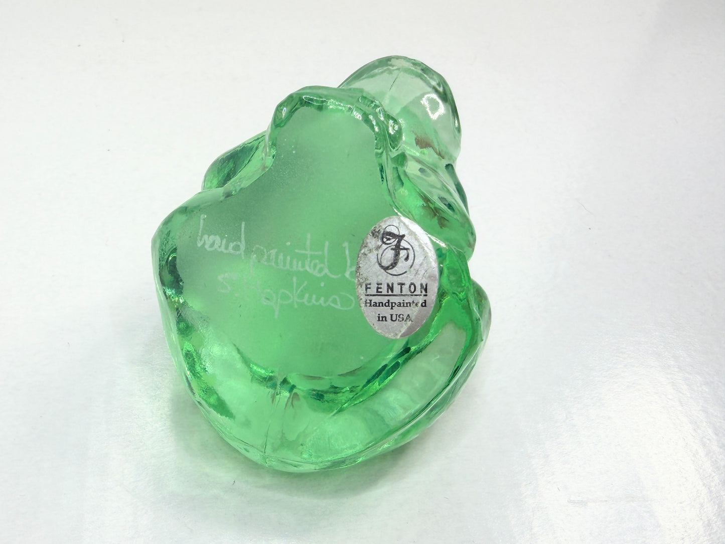 Fenton emerald green art glass frog hand painted floral figurine A768