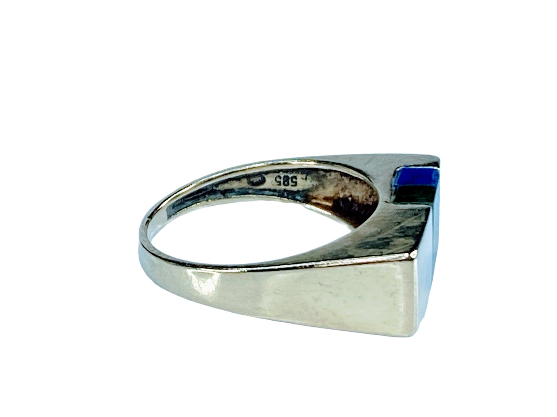 Modernist 18k 14K abstract design Diamond Lapis earring ring set